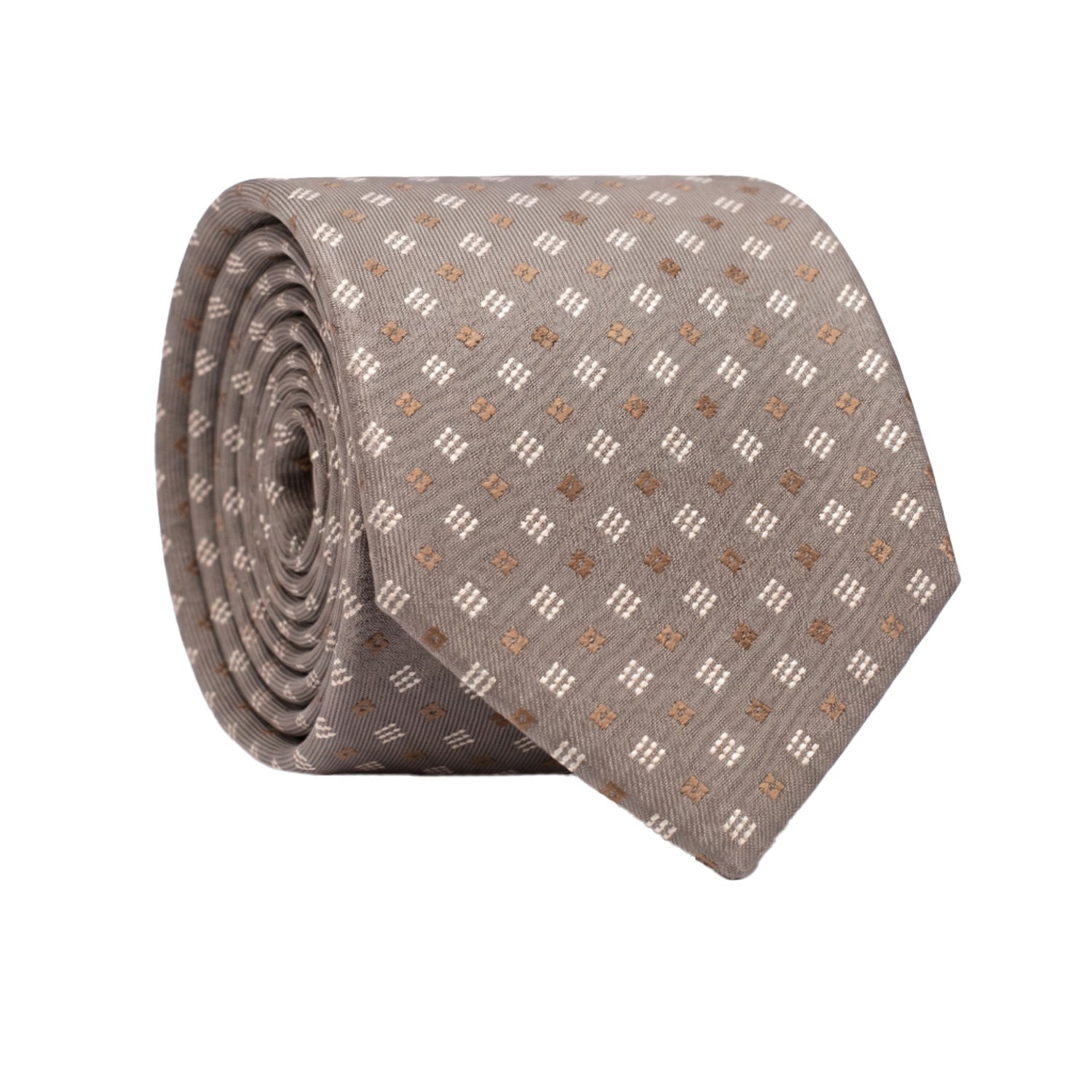 Cravatta di Seta Grigio Antracite Fantasia Marrone Bianco 7642 Made in Italy Graffeo Cravatte Rotolo