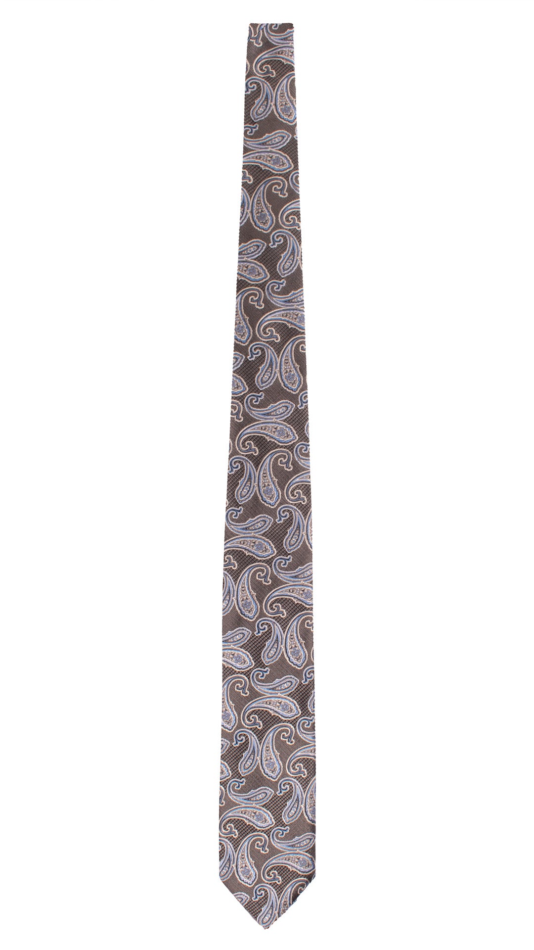 Cravatta di Seta Grigio Antracite Paisley Nero Azzurro Bianco AN7637 Made in Italy Graffeo Cravatte Intera