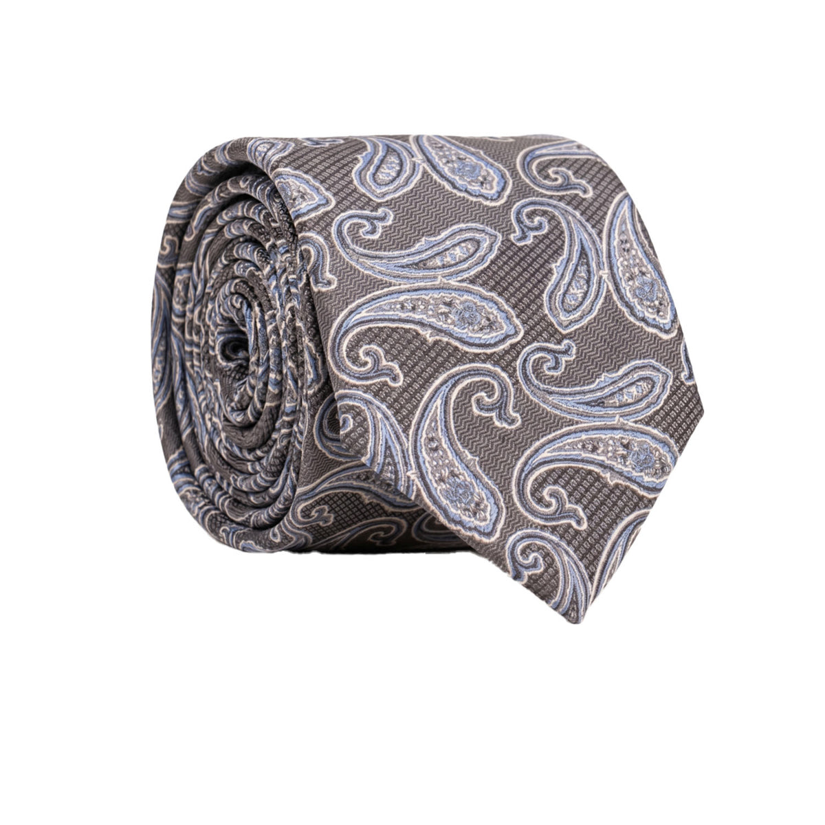 Cravatta di Seta Grigio Antracite Paisley Nero Azzurro Bianco AN7637 Made in Italy Graffeo Cravatte Rotolo