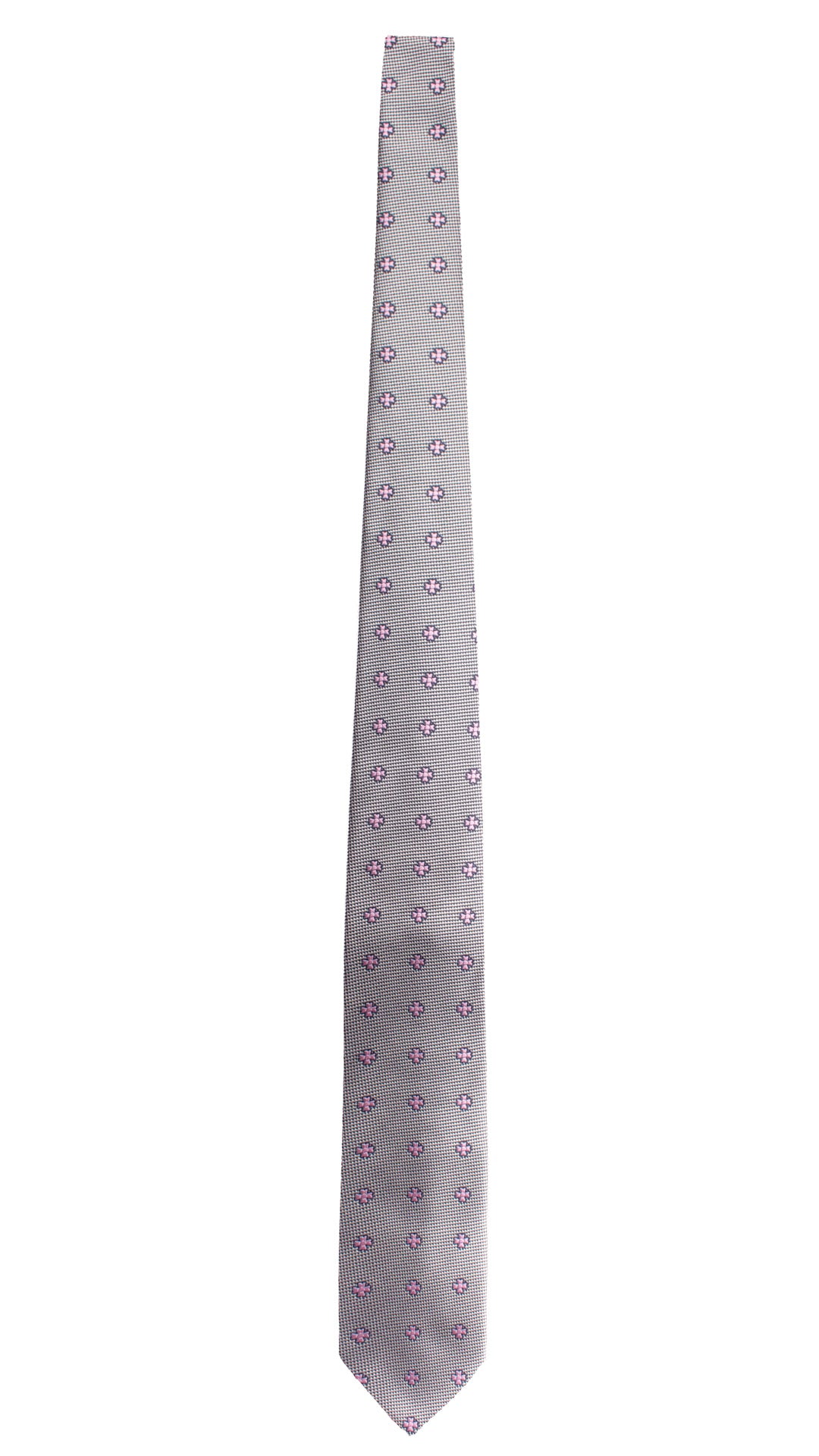 Cravatta di Seta Grigio Argento Blu Fantasia Rosa 1772 Graffeo Cravatte Made in Italy Intera