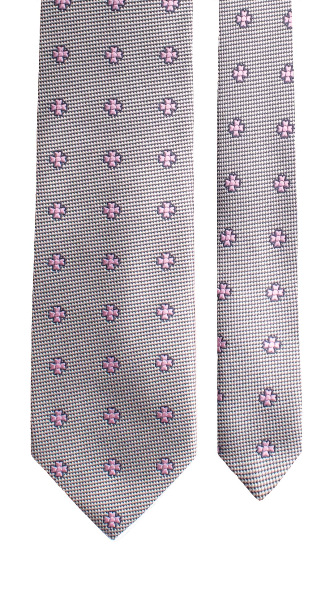 Cravatta di Seta Grigio Argento Blu Fantasia Rosa 1772 Graffeo Cravatte Made in Italy Pala