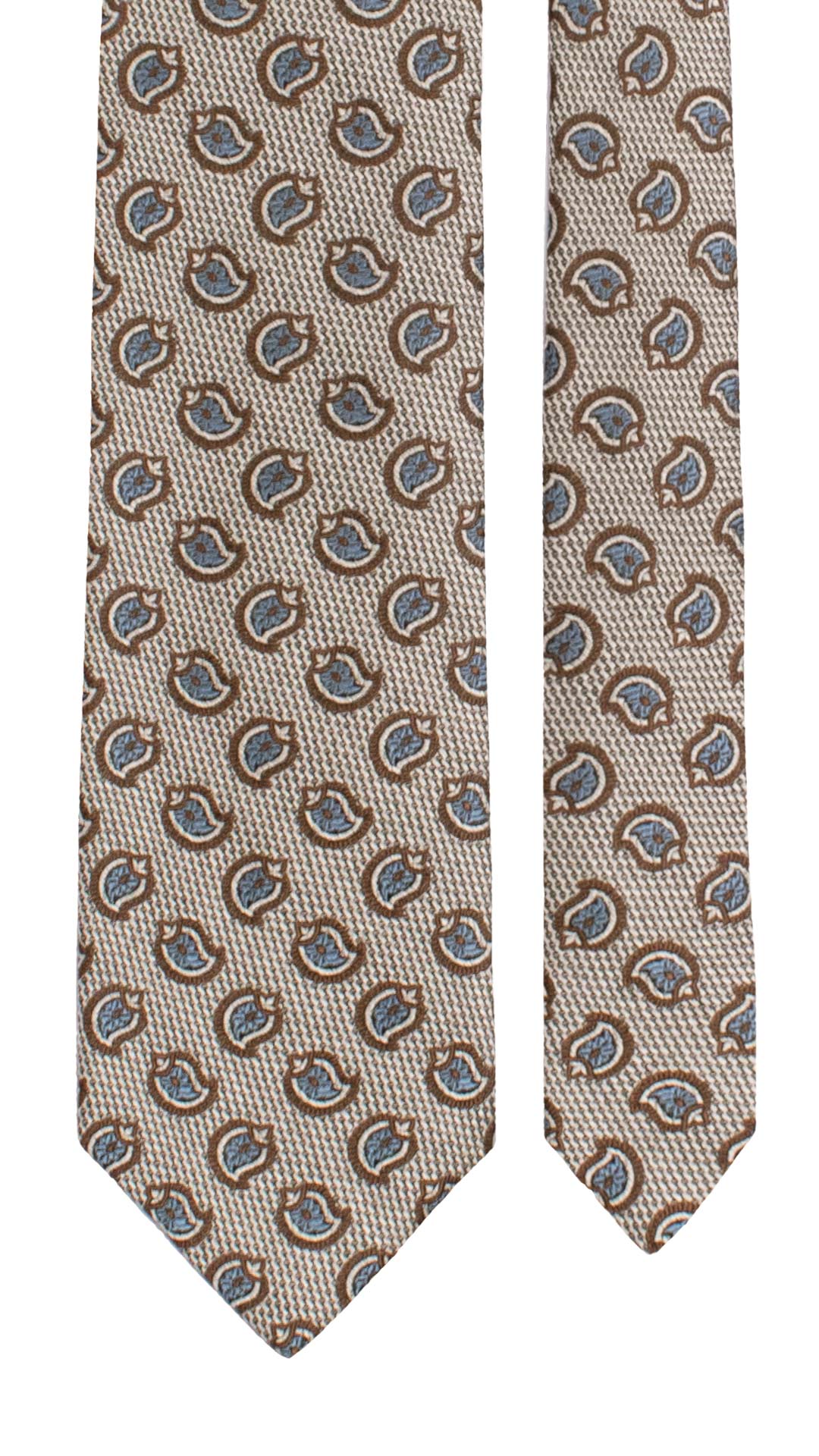 Cravatta di Seta Grigio Argento Blu Paisley Marrone Azzurro AN7723 Made in Italy Graffeo Cravatte Pala