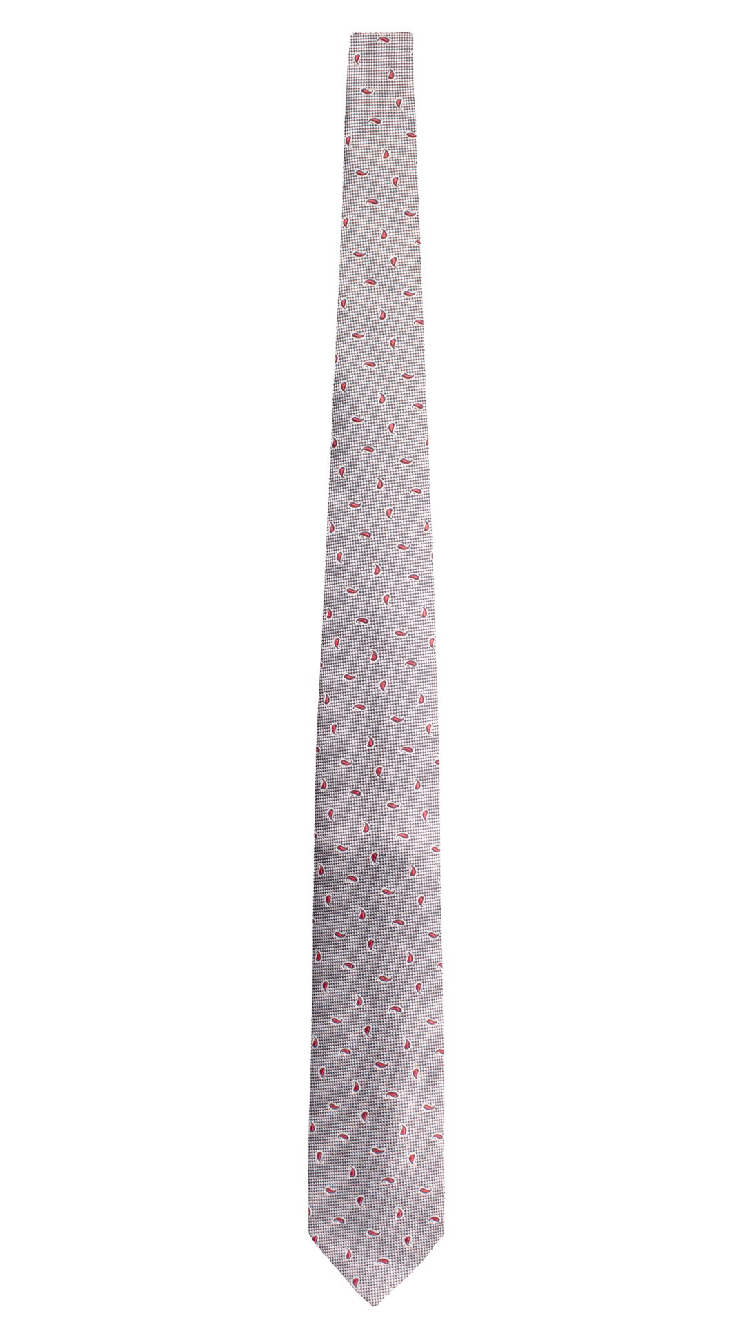 Cravatta di Seta Grigio Argento Blu Paisley Rosso 1779 Graffeo Cravatte Made in Italy Intera