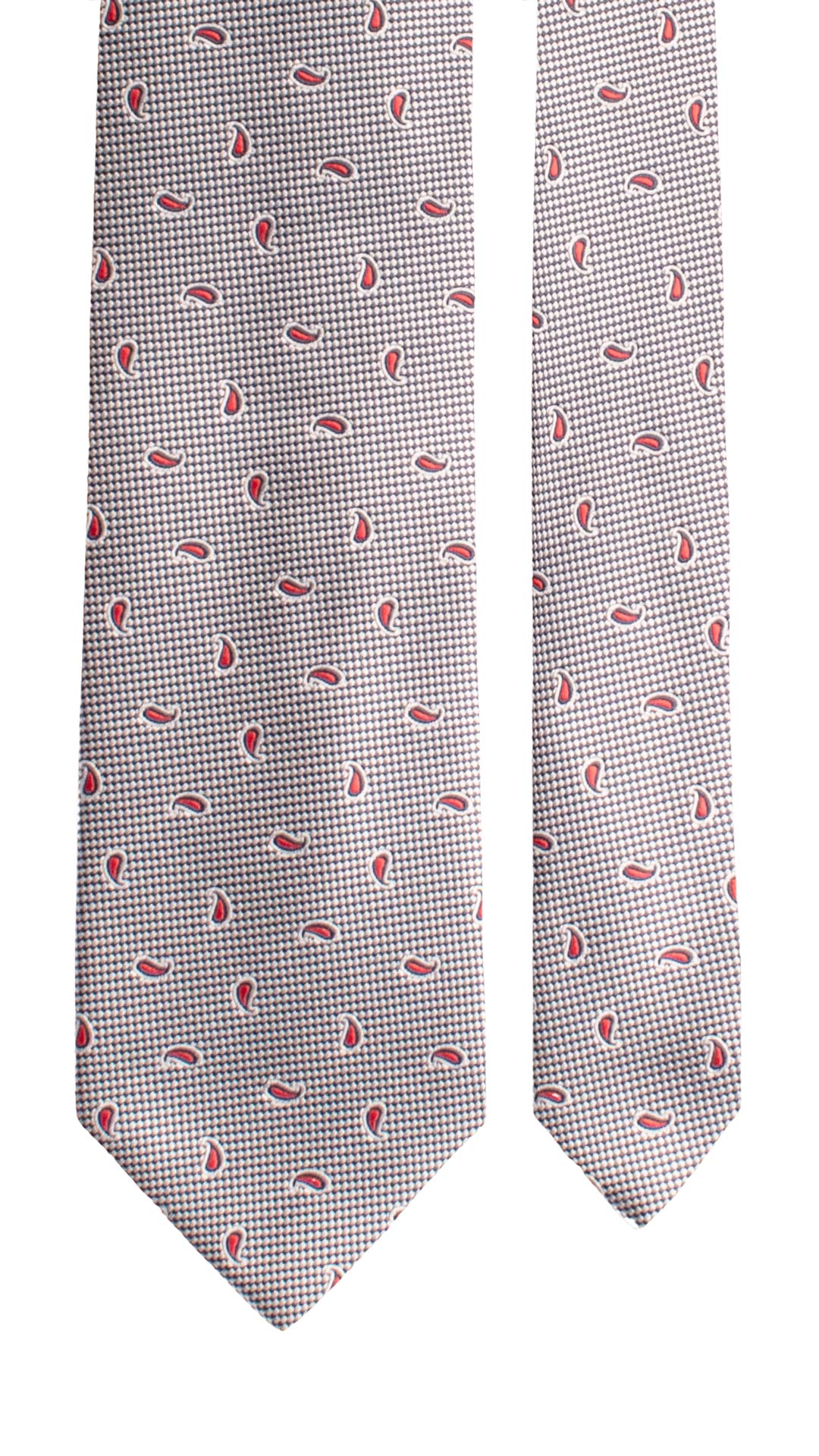 Cravatta di Seta Grigio Argento Blu Paisley Rosso 1779 Graffeo Cravatte Made in Italy Pala