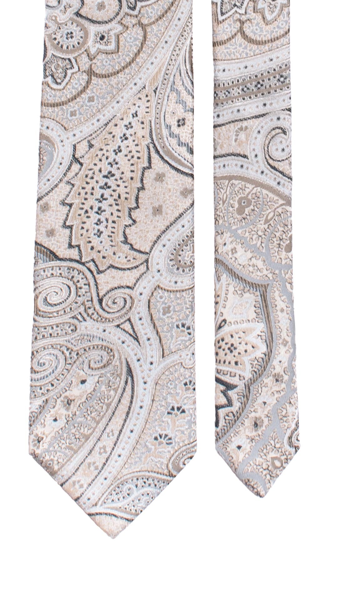 Cravatta di Seta Grigio Argento Paisley Blu Beige Celeste 7453 Made in Italy Graffeo Cravatte Pala