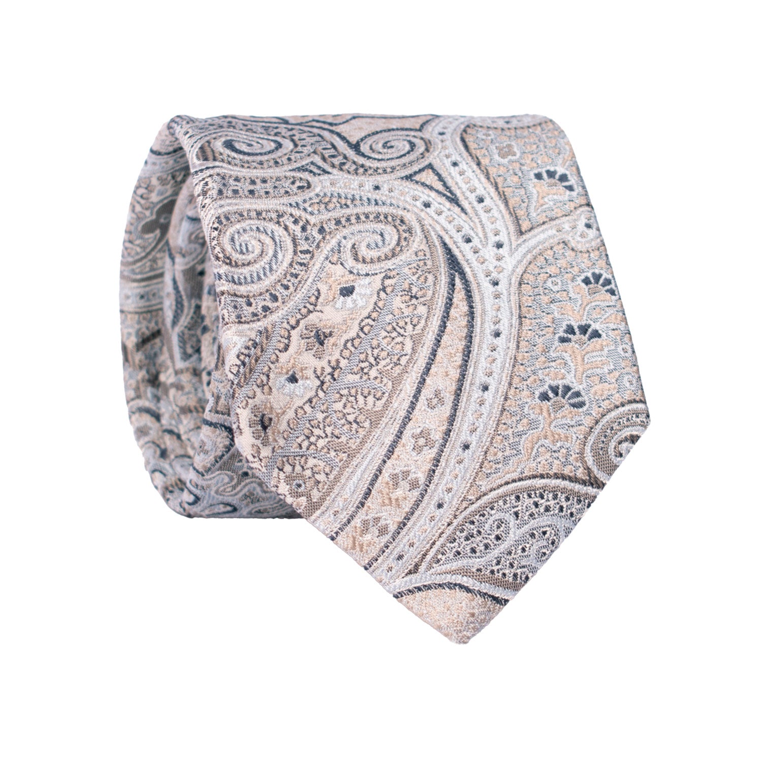 Cravatta di Seta Grigio Argento Paisley Blu Beige Celeste 7453 Made in Italy Graffeo Cravatte Rotolo