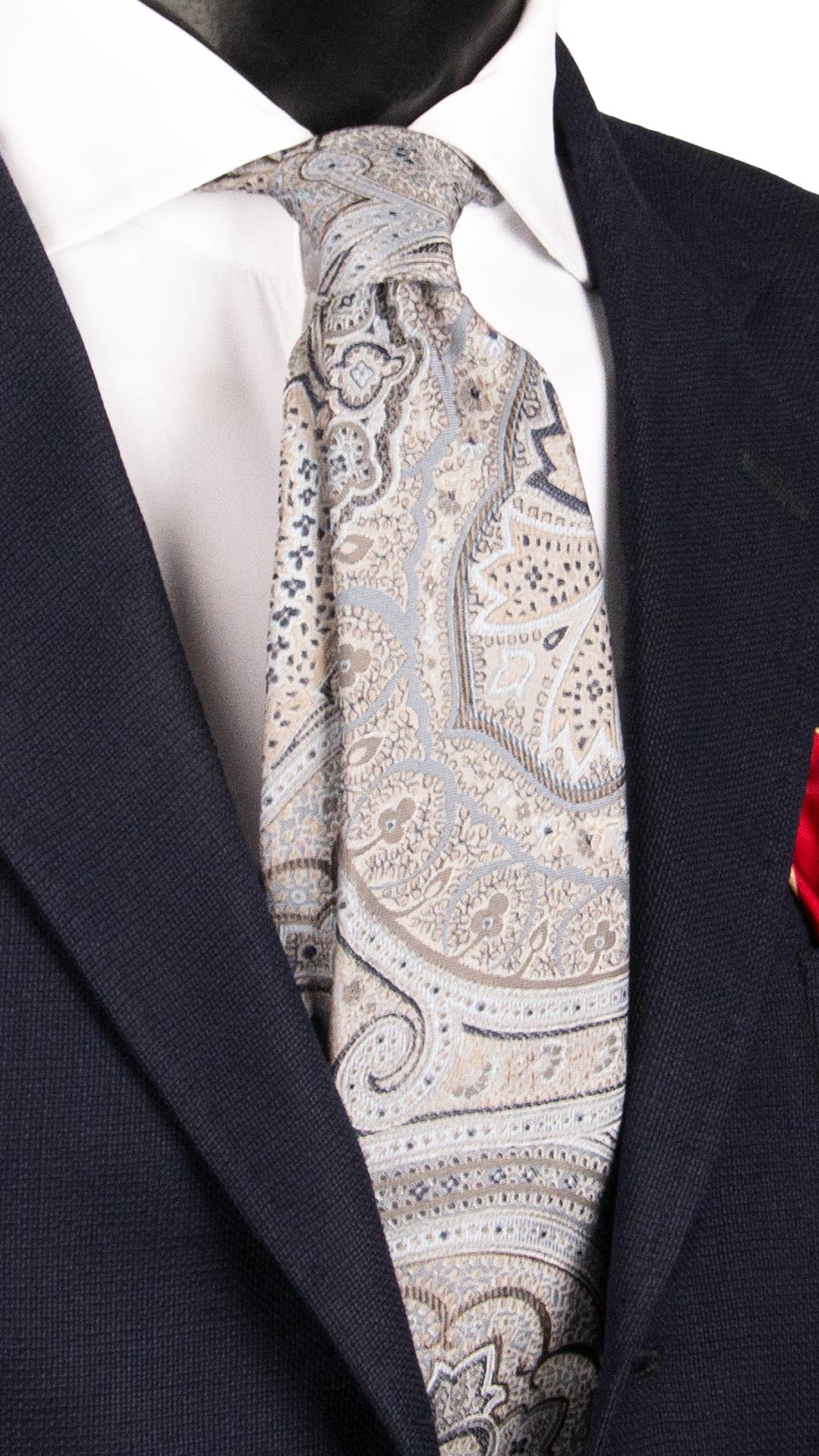 Cravatta di Seta Grigio Argento Paisley Blu Beige Celeste 7453 Made in Italy Graffeo Cravatte