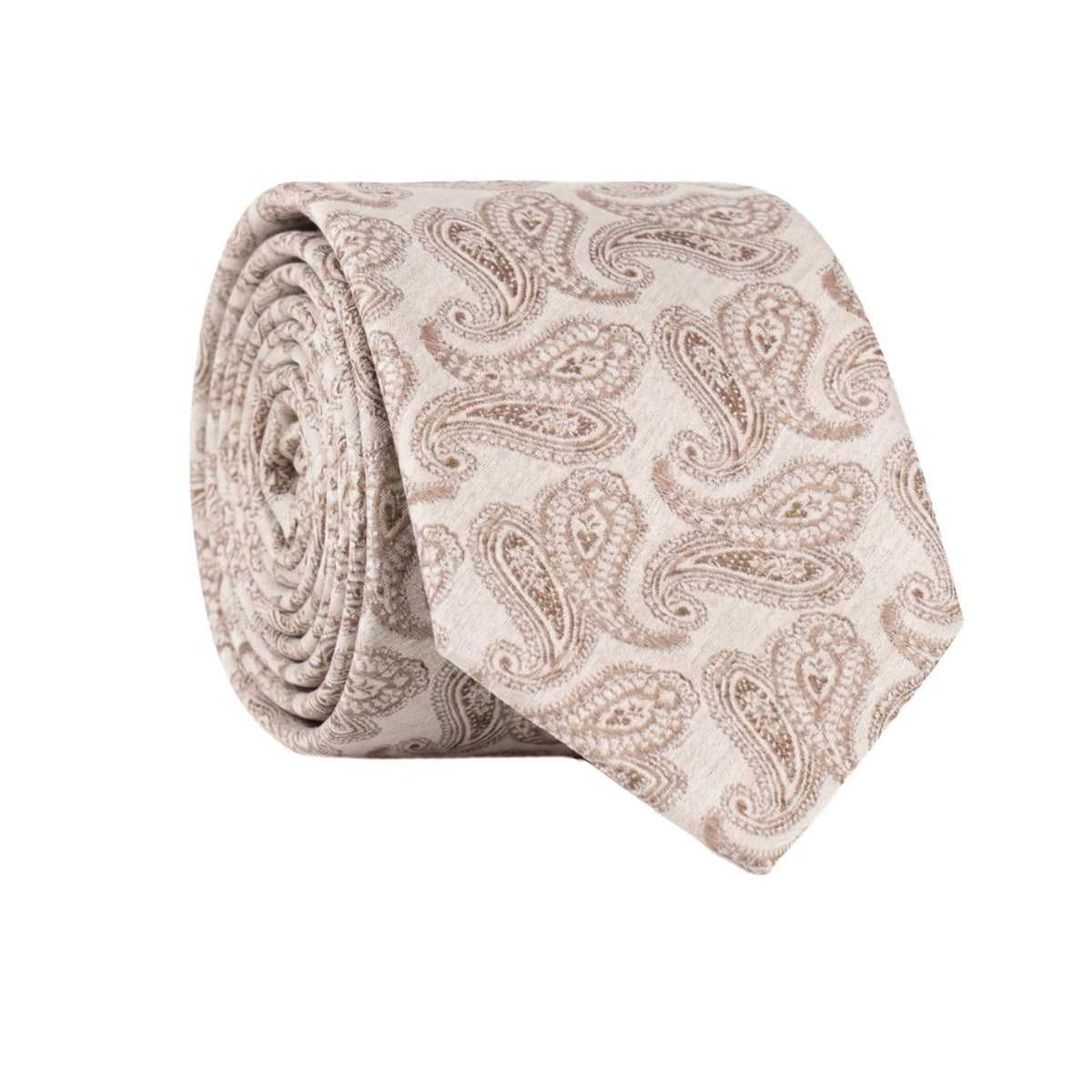 Cravatta di Seta Grigio Chiaro Paisley Tortora AN7646 Made in Italy Graffeo Cravatte Rotolo