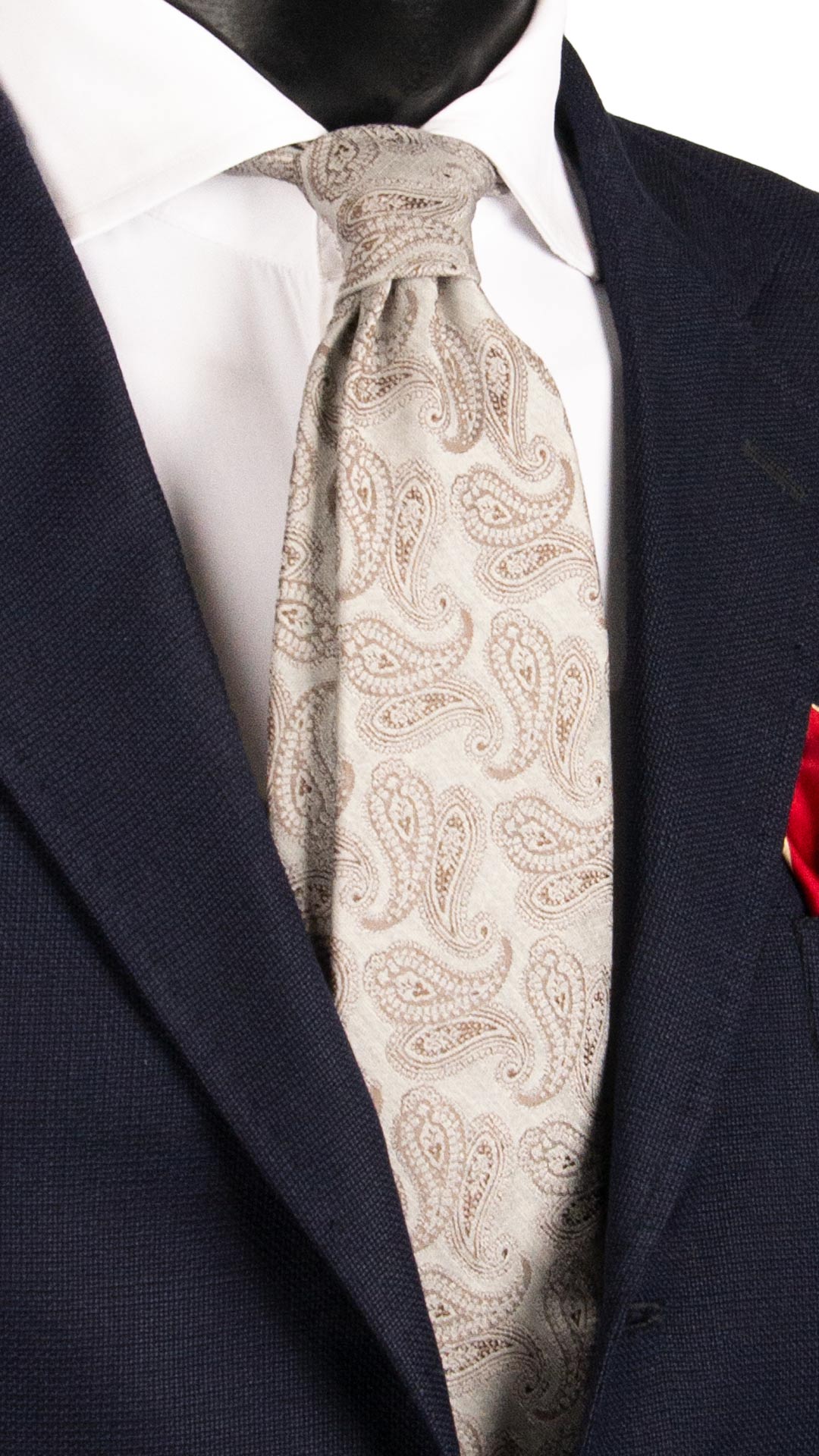 Cravatta di Seta Grigio Chiaro Paisley Tortora AN7646 Made in Italy Graffeo Cravatte