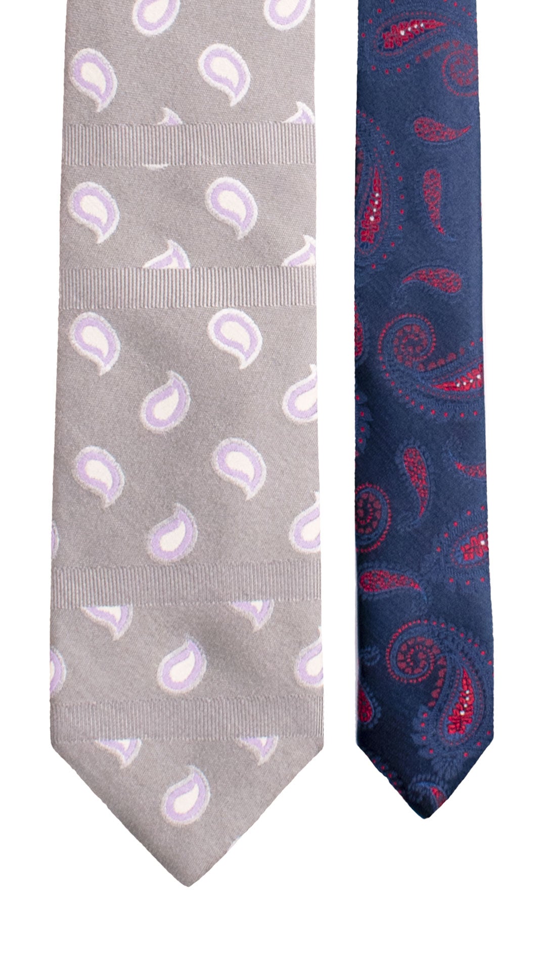 Cravatta di Seta Grigio Paisley Bianco Lavanda Nodo in Contrasto Lavanda Fantasia Color Orchidea N3445 Made in italy Graffeo Cravatte Pala