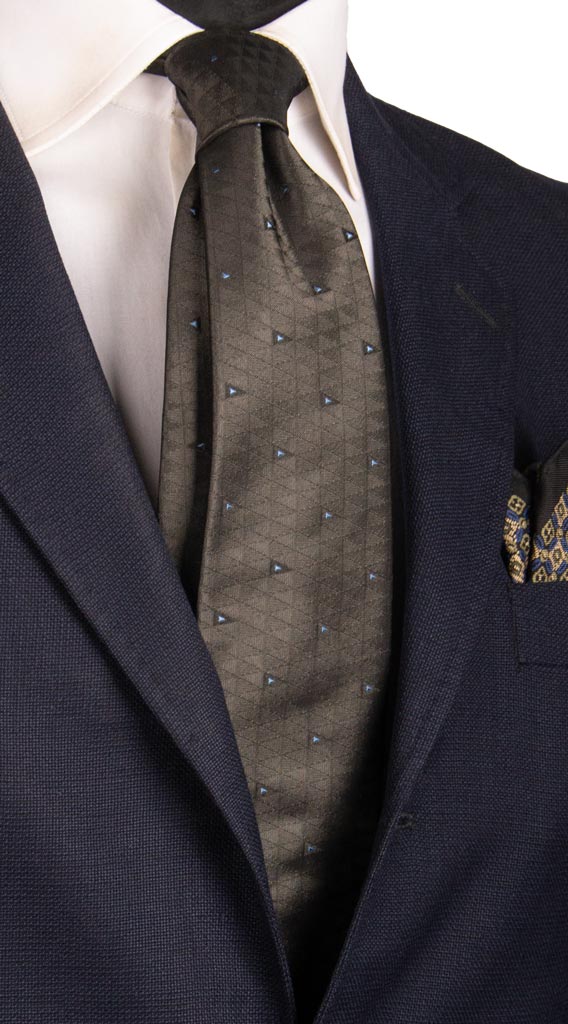 Cravatta di Seta Grigio Scuro Fantasia Celeste 6884 Made in italy Graffeo Cravatte