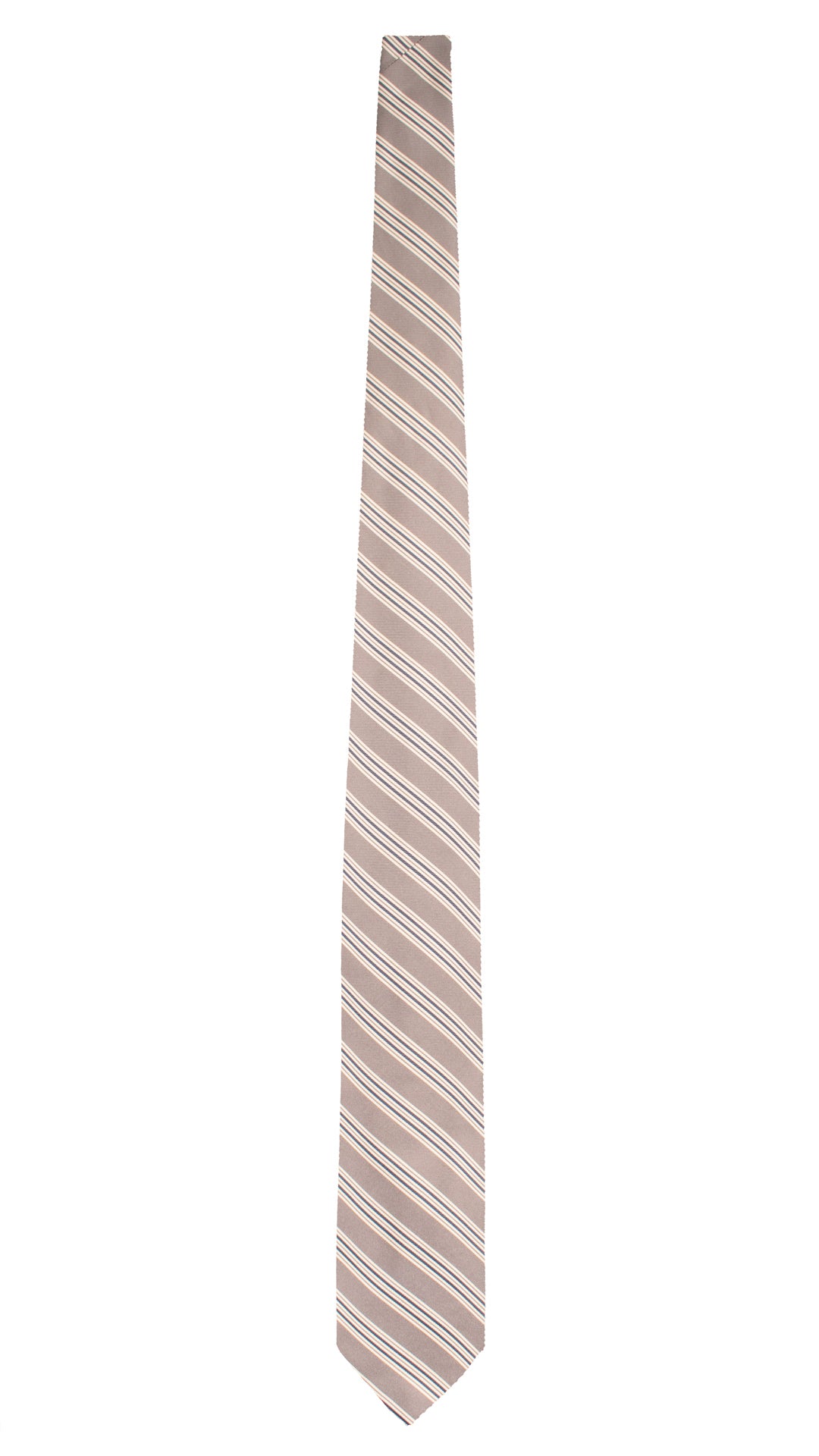 Cravatta di Seta Grigio con Righe Avorio Blu 7696 Made in Italy Graffeo Cravatte Intera