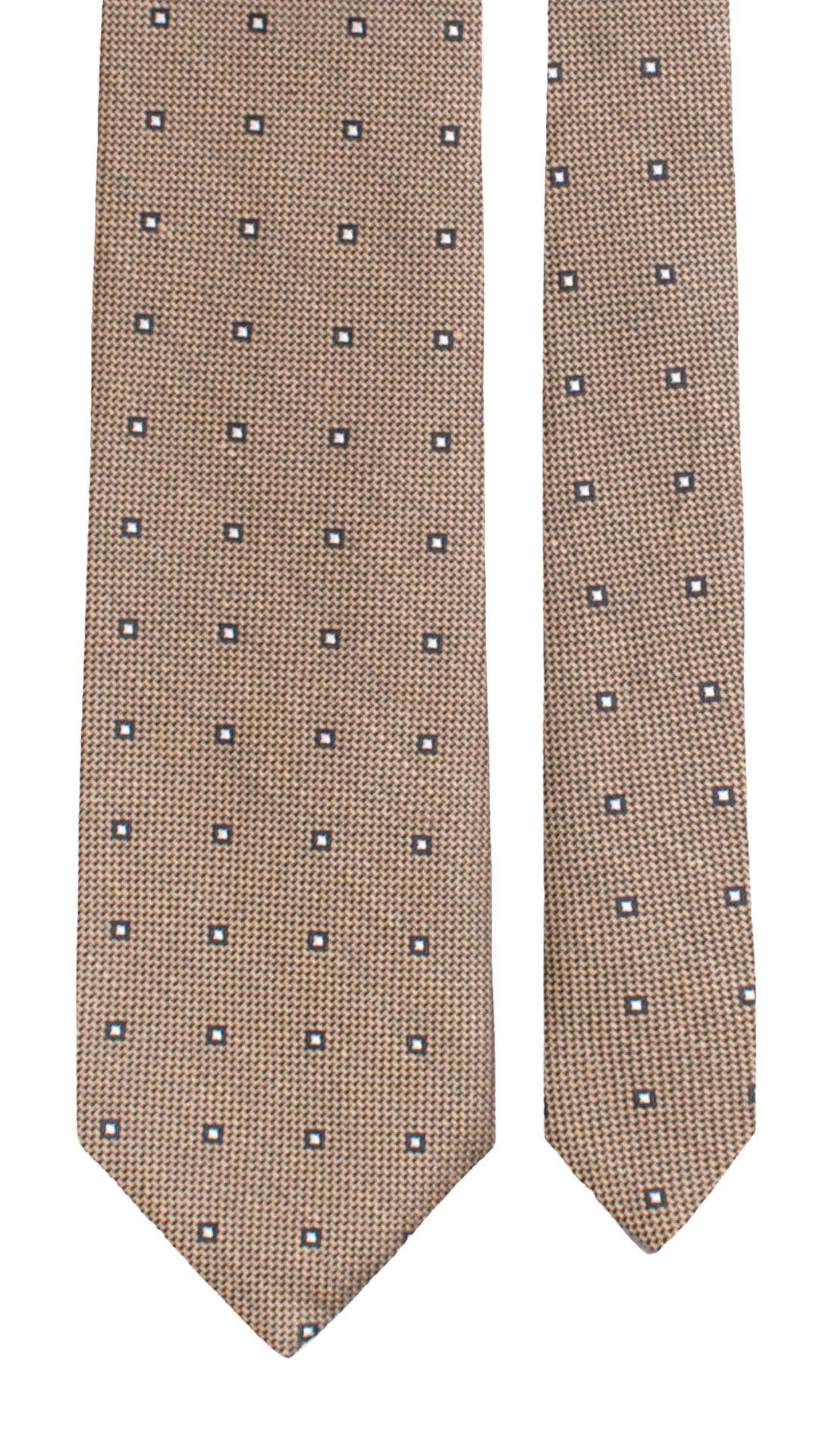 Cravatta di Seta Lino Tortora Fantasia Blu Bianco 7727 Made in Italy Graffeo Cravatte Pala