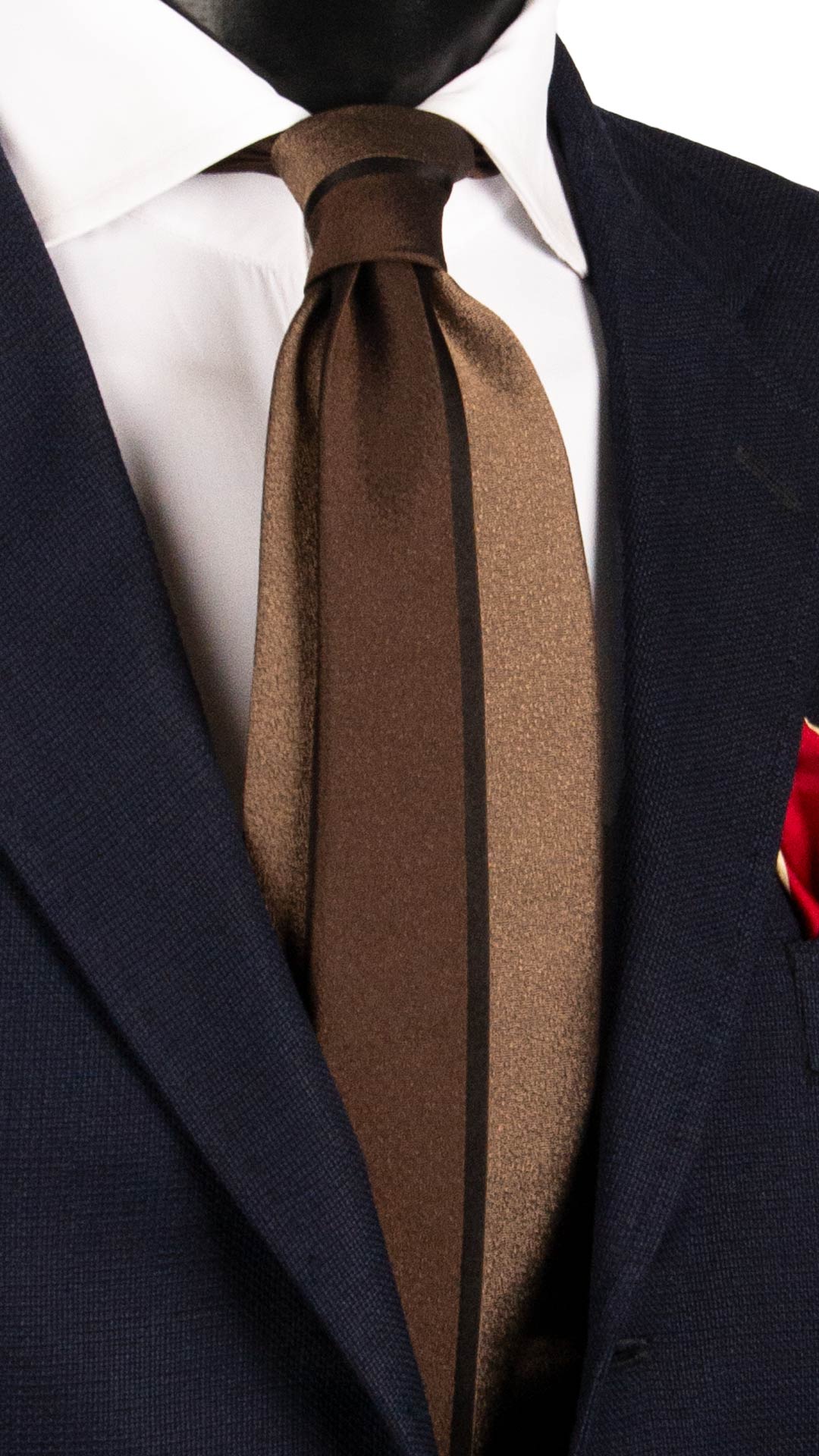 Cravatta di Seta Marrone Bronzo con Riga Verticale Nera AN7762 Made in Italy Graffeo Cravatte