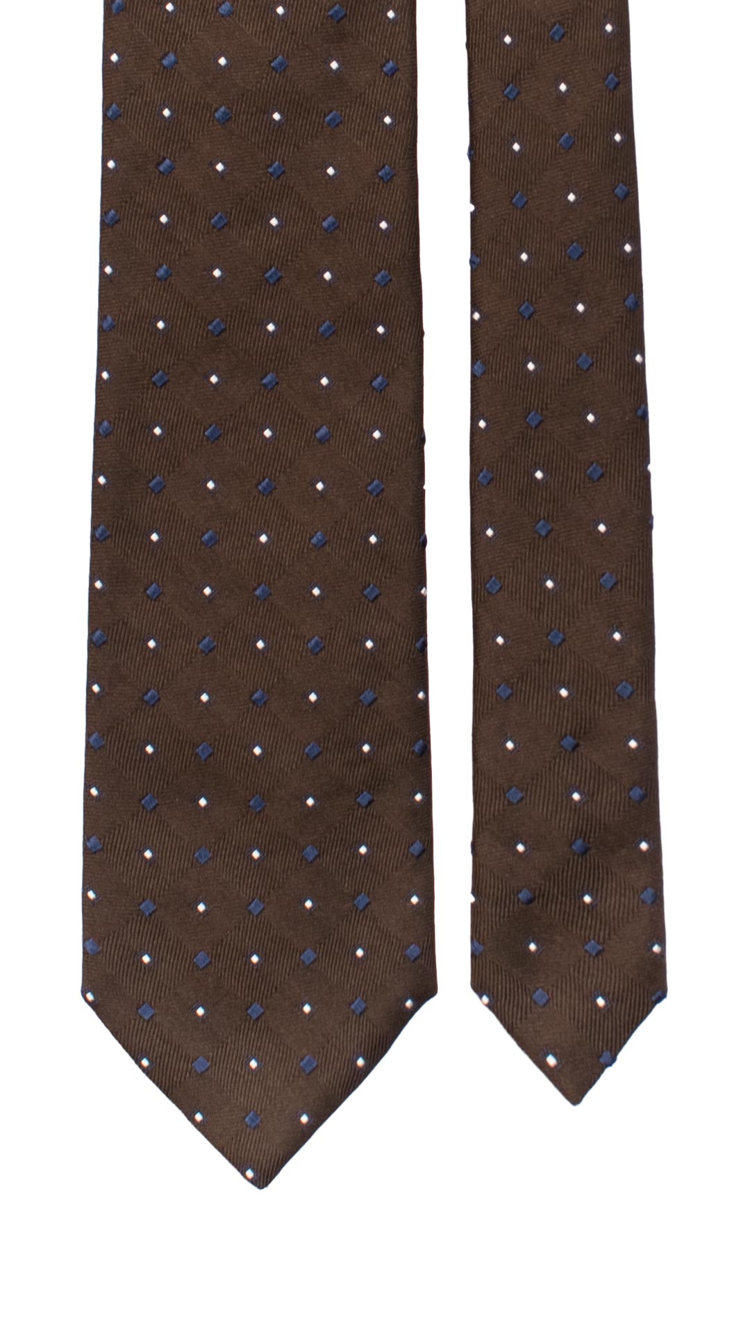 Cravatta di Seta Marrone Bruciato Fantasia Bluette Bianco 7501 Made in Italy Graffeo Cravatte Pala