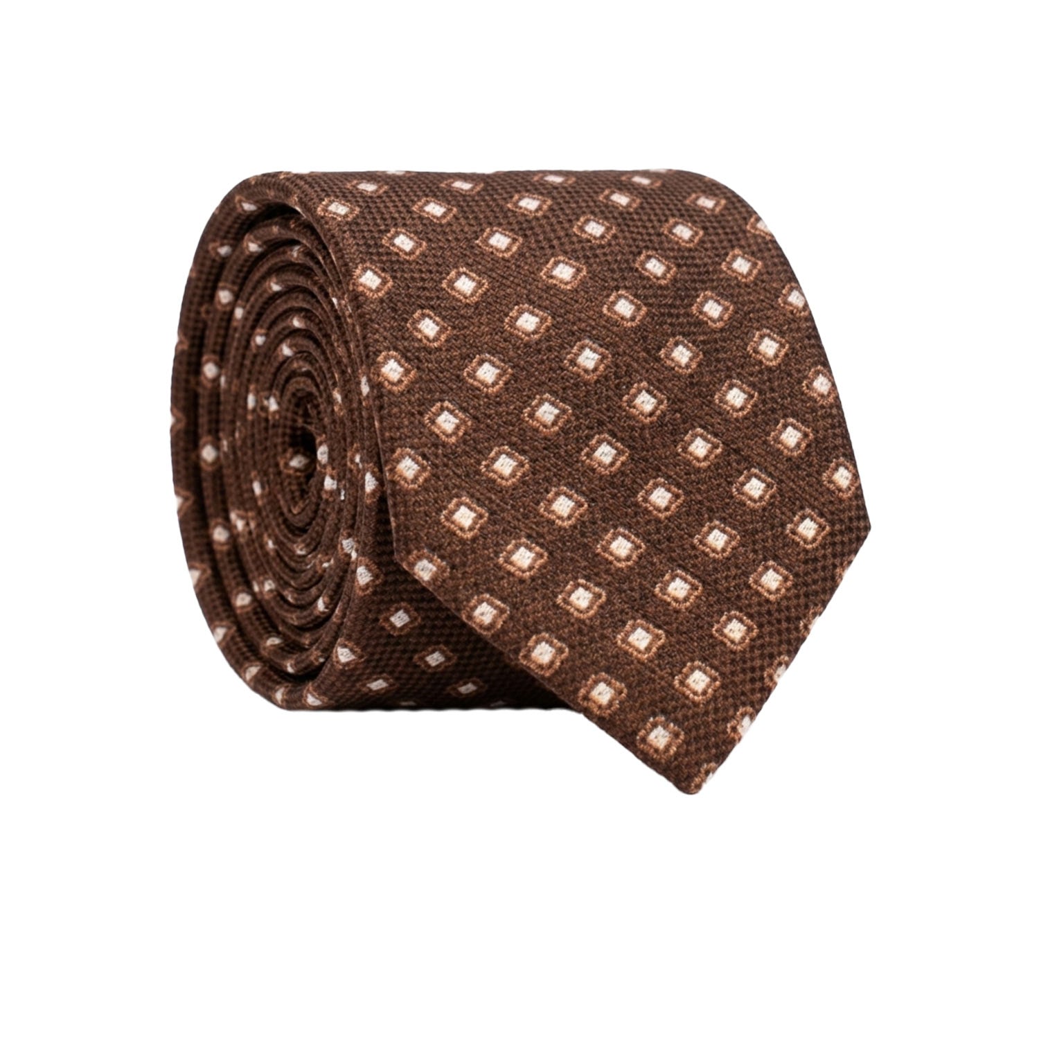 Cravatta di Seta Marrone Bruciato Fantasia Marrone Beige AN7647 Made in Italy Graffeo Cravatte Rotolo