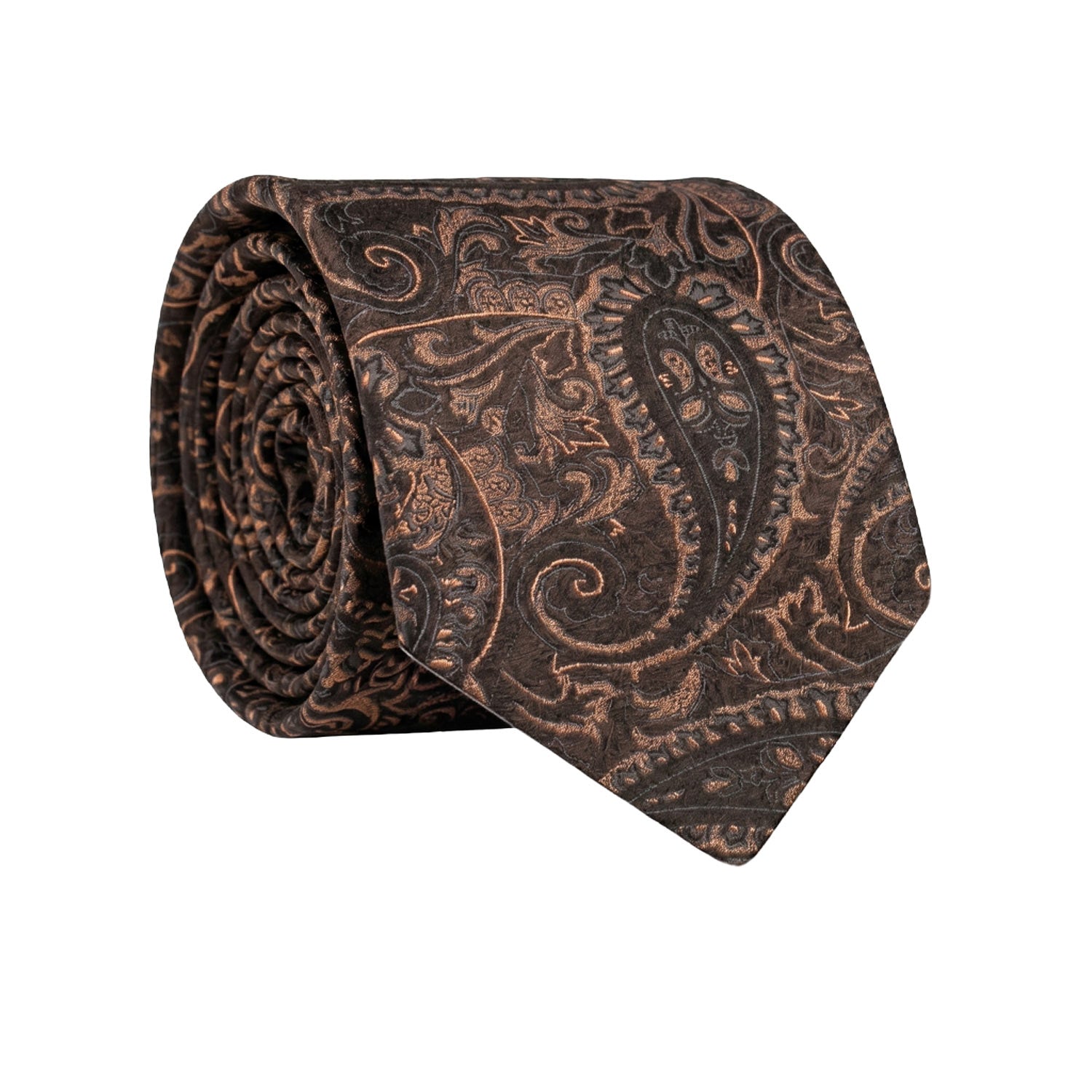 Cravatta di Seta Marrone Bruciato Paisley Color Sabbia Grigio 1518 Graffeo Cravatte Made in Italy Rotolo