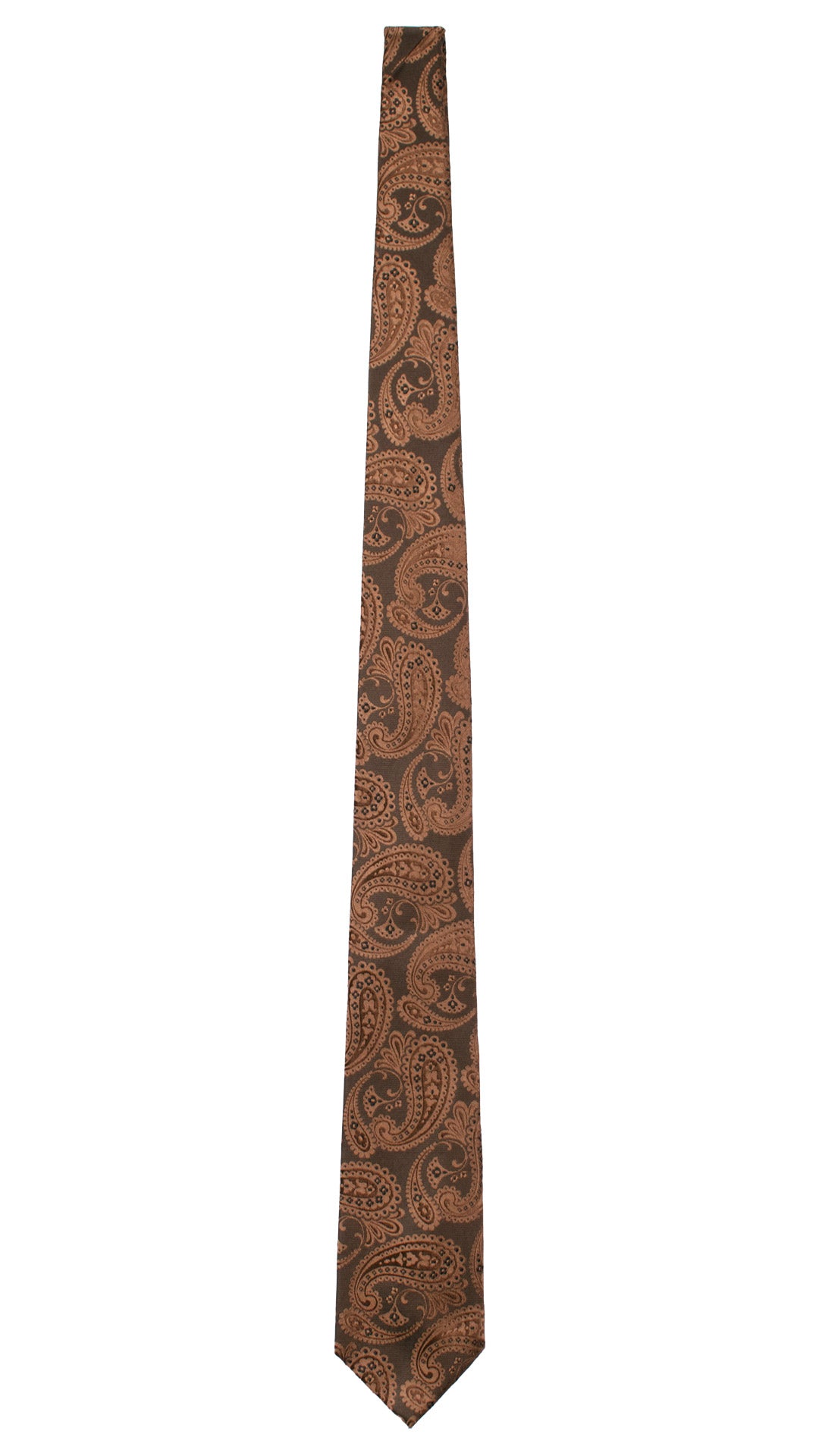 Cravatta di Seta Marrone Bruciato Paisley Marrone Chiaro AN7466 Made in Italy Graffeo Cravatte Intera