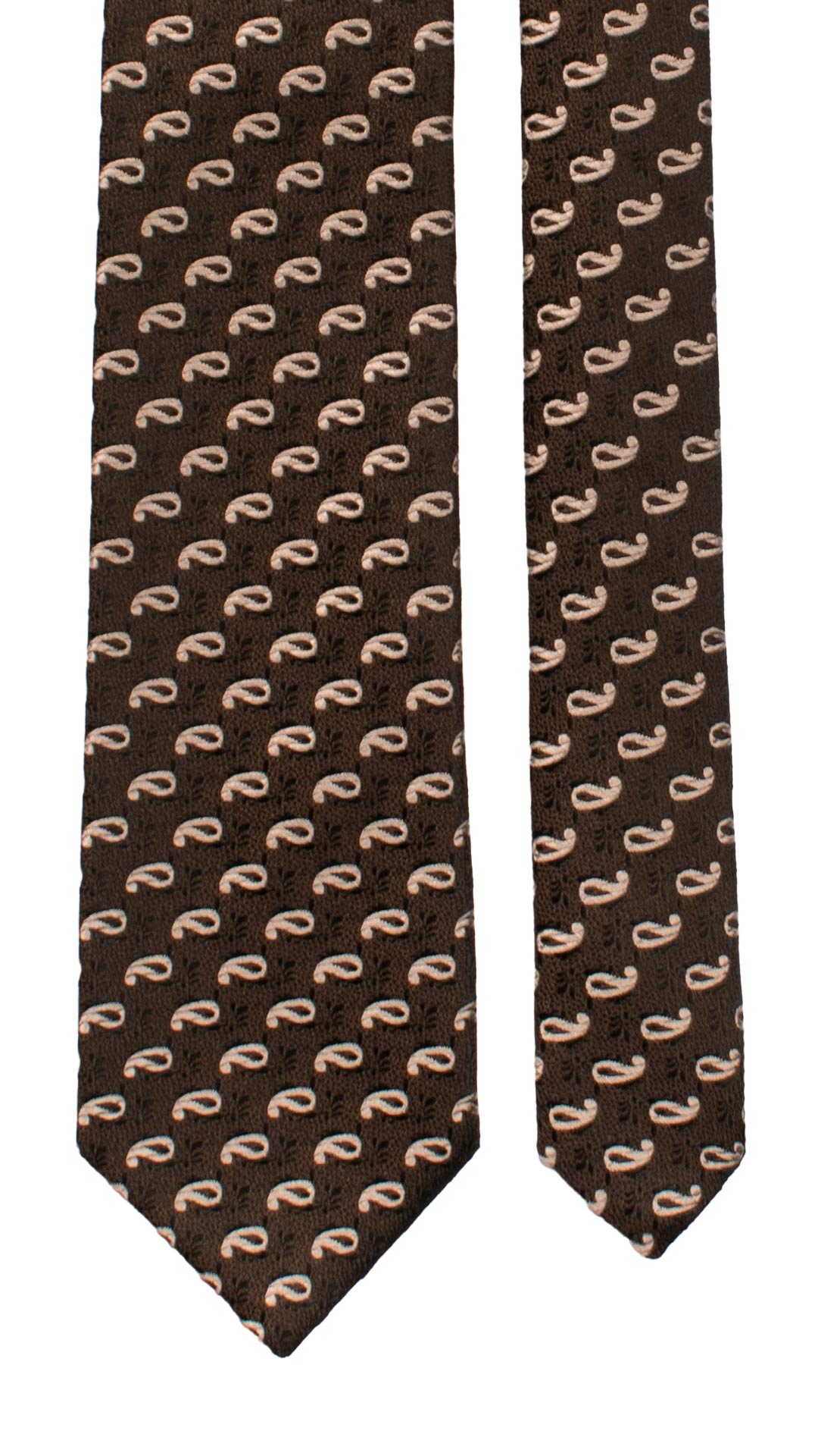 Cravatta di Seta Marrone Bruciato Paisley Tortora AN7438 Made in Italy Graffeo Cravatte Pala