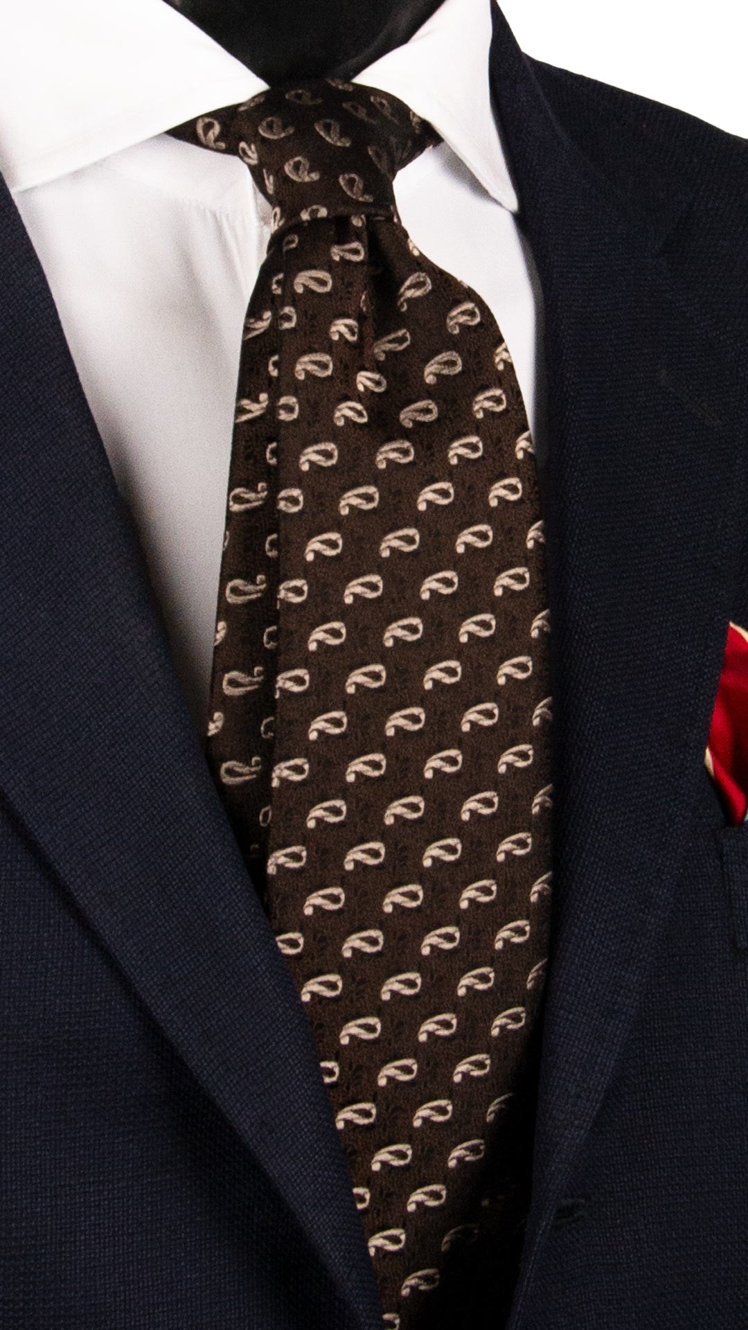 Cravatta di Seta Marrone Bruciato Paisley Tortora AN7438 Made in Italy Graffeo Cravatte