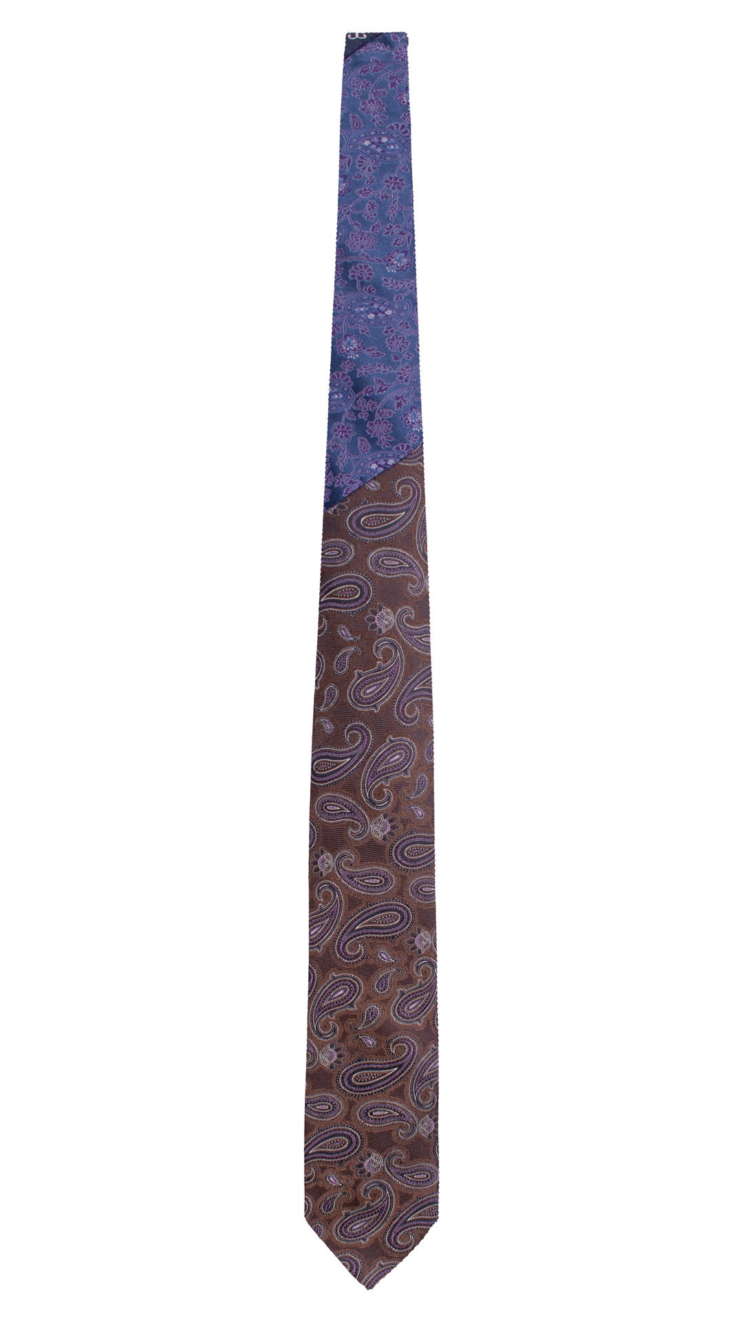 Cravatta di Seta Marrone Bruciato Paisley Viola Blu Grigio Argento Nodo in Contrasto Blu Paisley Viola Lilla N3281 Made in Italy Graffeo Cravatte Intera