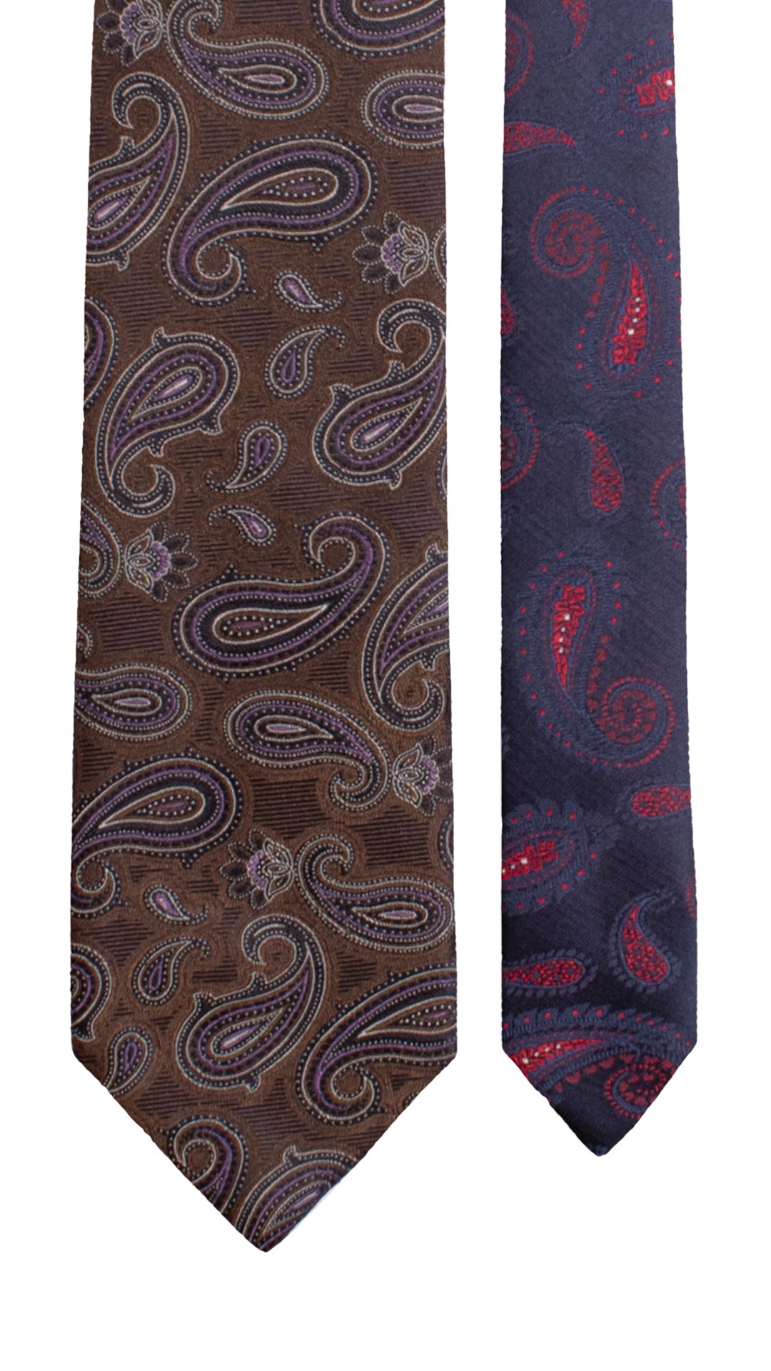 Cravatta di Seta Marrone Bruciato Paisley Viola Blu Grigio Argento Nodo in Contrasto Blu Paisley Viola Lilla N3281 Made in Italy Graffeo Cravatte Pala