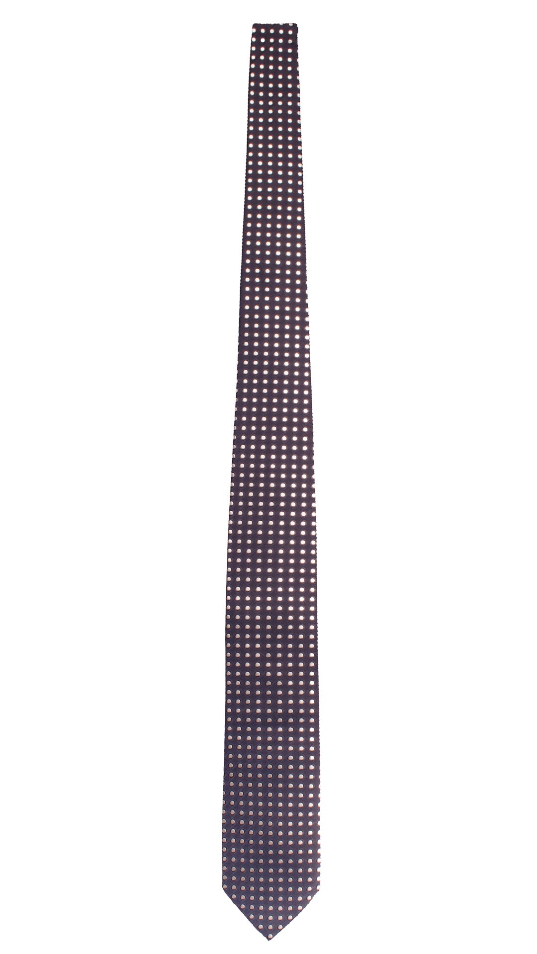 Cravatta di Seta Marrone Bruciato a Pois Grigio Argento 1823 Graffeo Cravatte Made in Italy Intera
