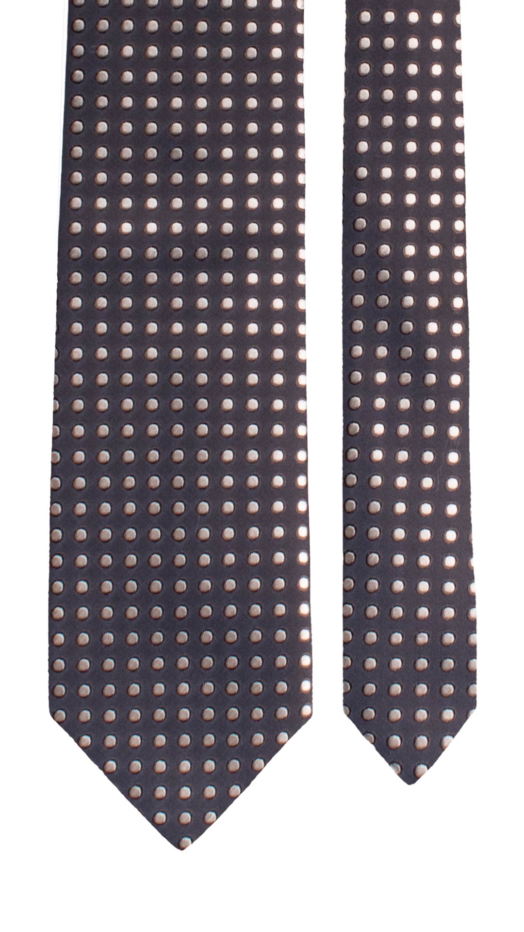 Cravatta di Seta Marrone Bruciato a Pois Grigio Argento 1823 Graffeo Cravatte Made in Italy Pala