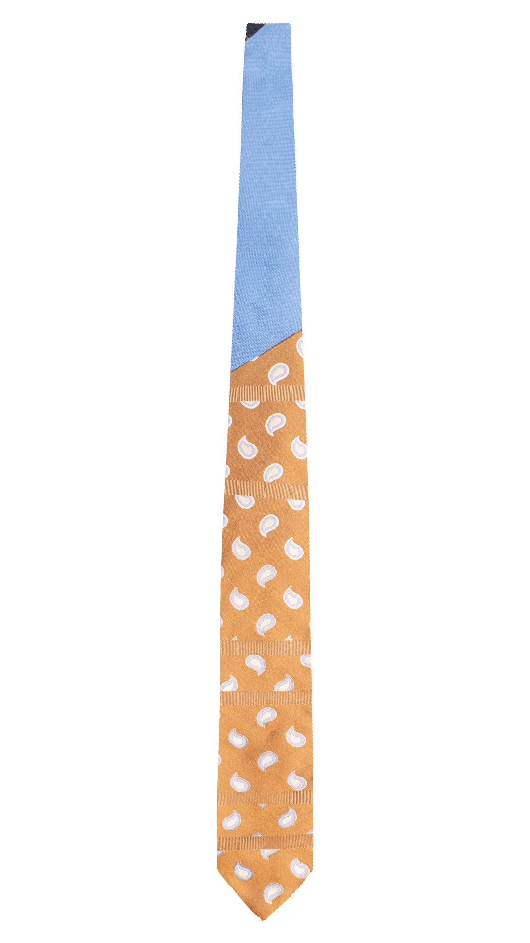 Man Light Brown Silk Tie White Light Blue Paisley Solid Azure Contrast Knot N3294