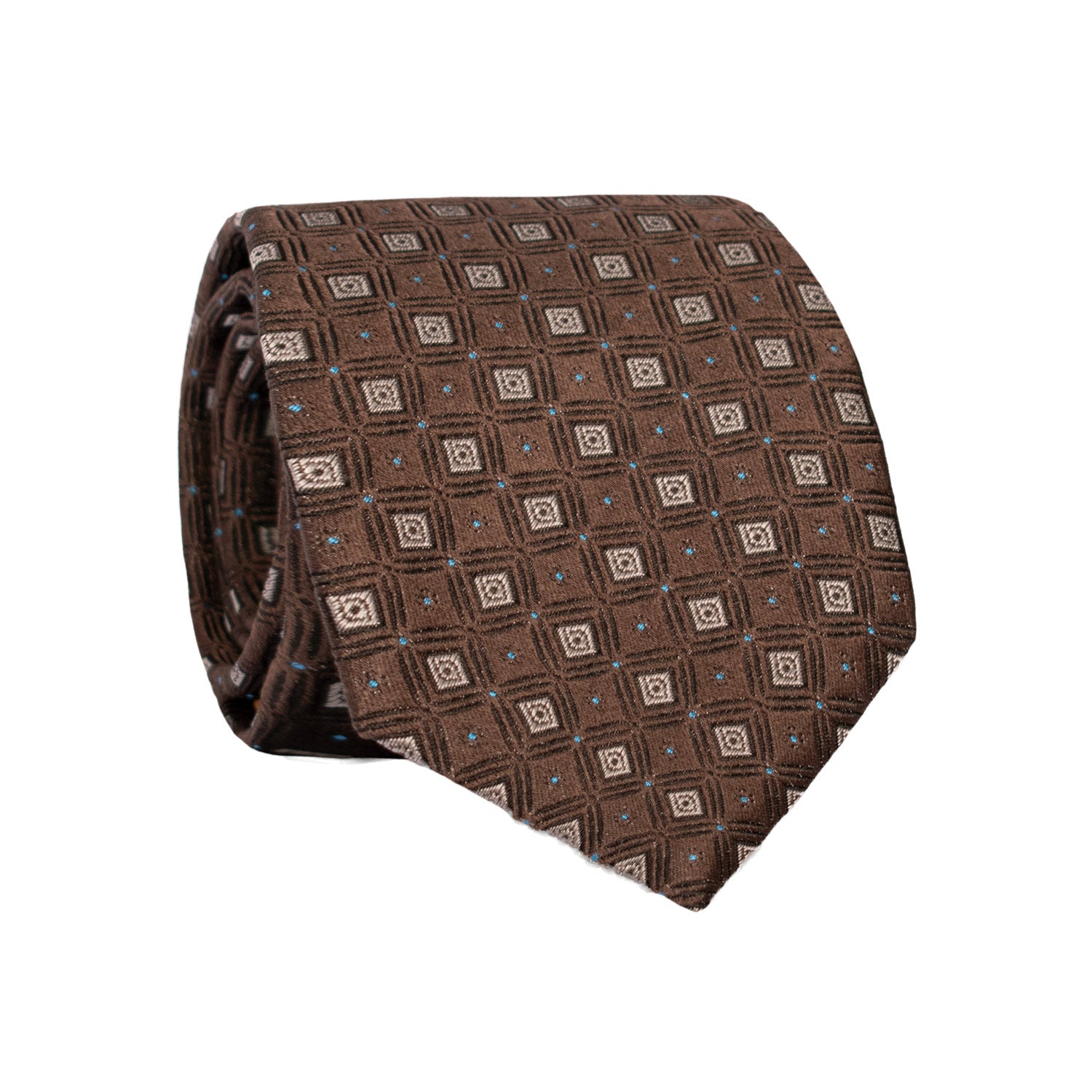 Cravatta di Seta Marrone Fantasia Beige Celeste AN7152 Graffeo Cravatte Made in Italy Rotolo