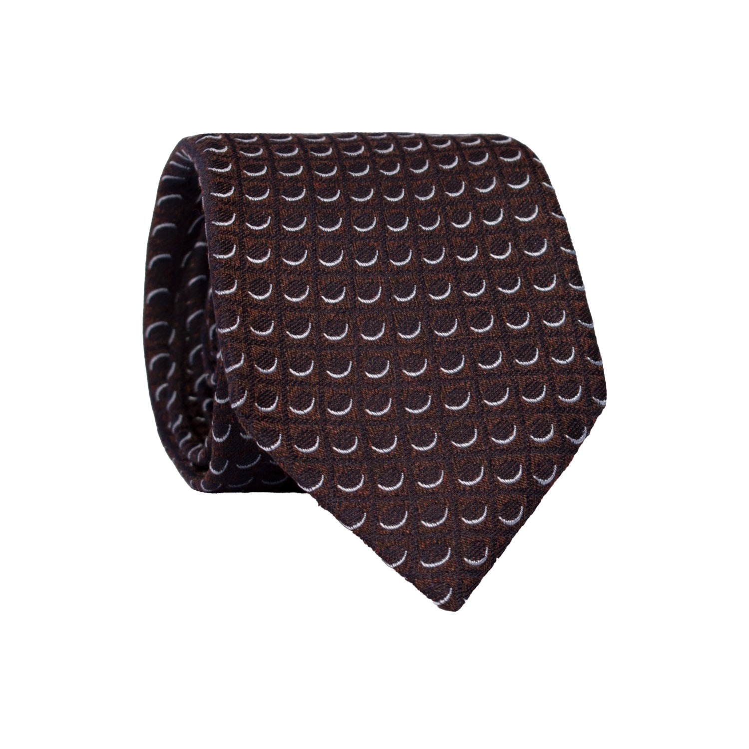 Cravatta di Seta Marrone Fantasia Blu Notte Celeste 7435 Made in Italy Graffe Cravatte Rotolo
