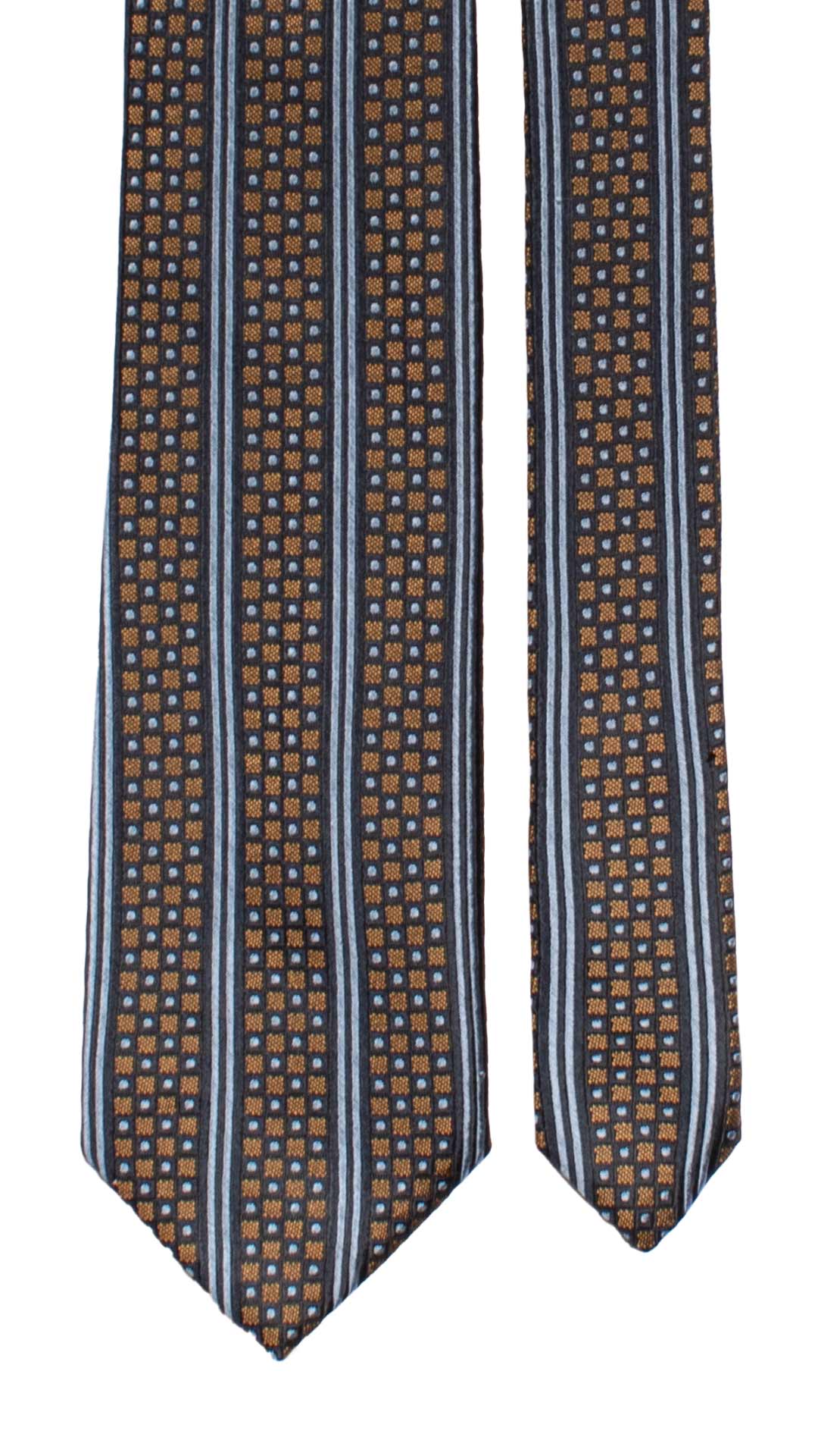 Cravatta di Seta Marrone Celeste Blu a Righe Verticali 7171 Graffeo Cravatte Made in Italy Pala