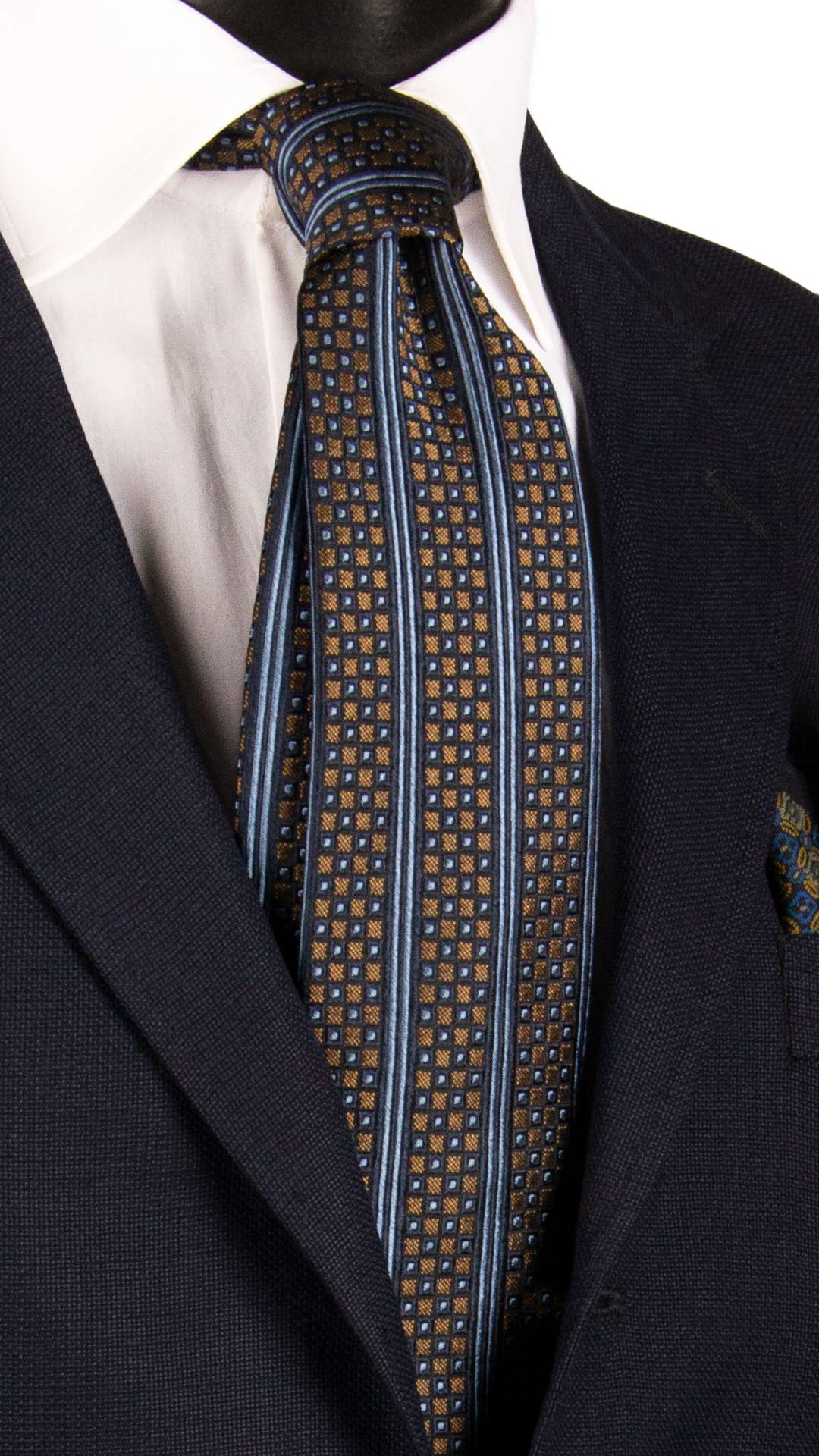 Cravatta di Seta Marrone Celeste Blu a Righe Verticali 7171 Graffeo Cravatte Made in Italy