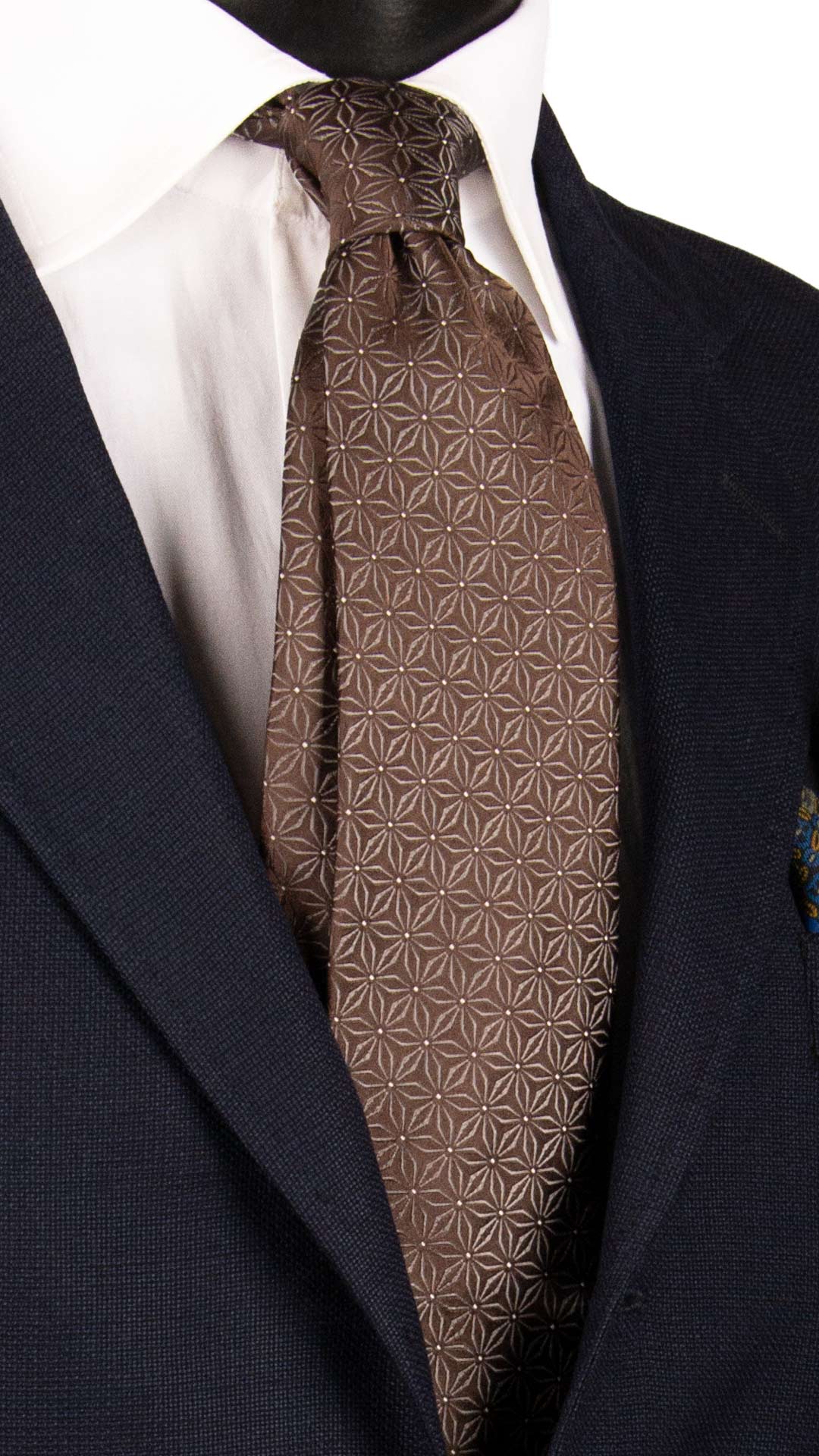 Cravatta di Seta Marrone Fantasia Grigia AN7154 Graffeo Cravatte Made in Italy