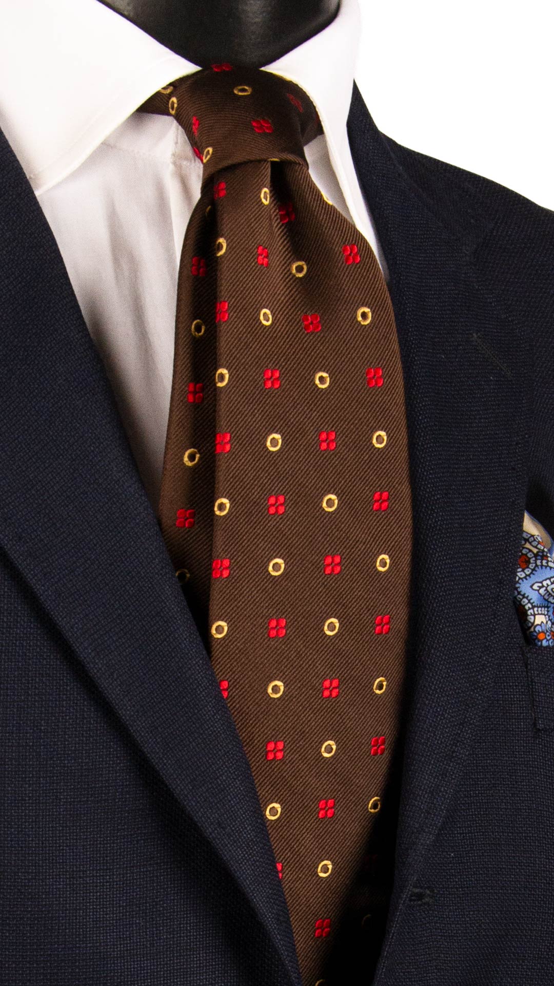 Cravatta di Seta Marrone Fantasia Rossa Giallo Oro AN7372 Graffeo Cravatte Made in Italy