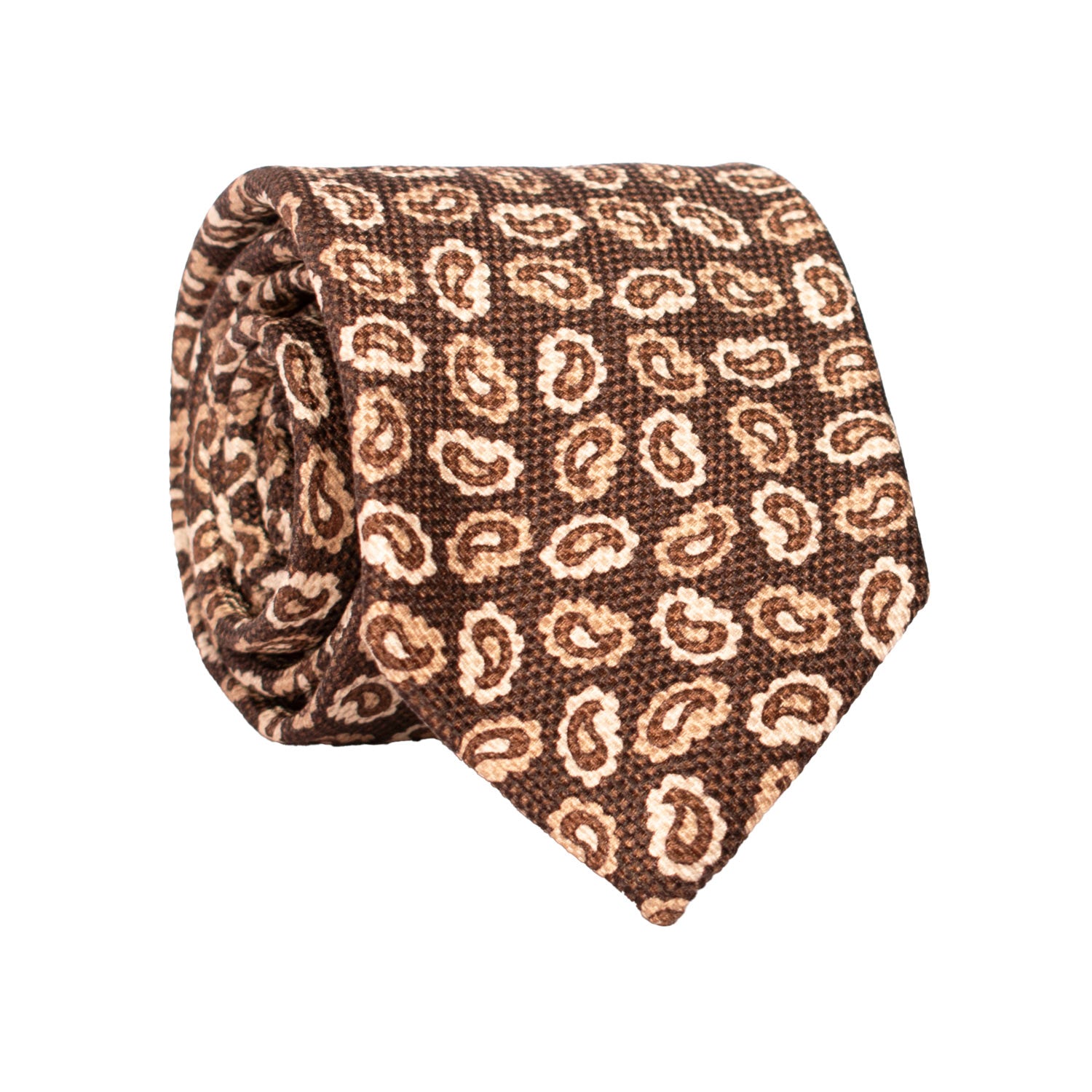 Cravatta di Seta Marrone Paisley Beige AN7496 Made in Italy Graffeo Cravatte Rotolo