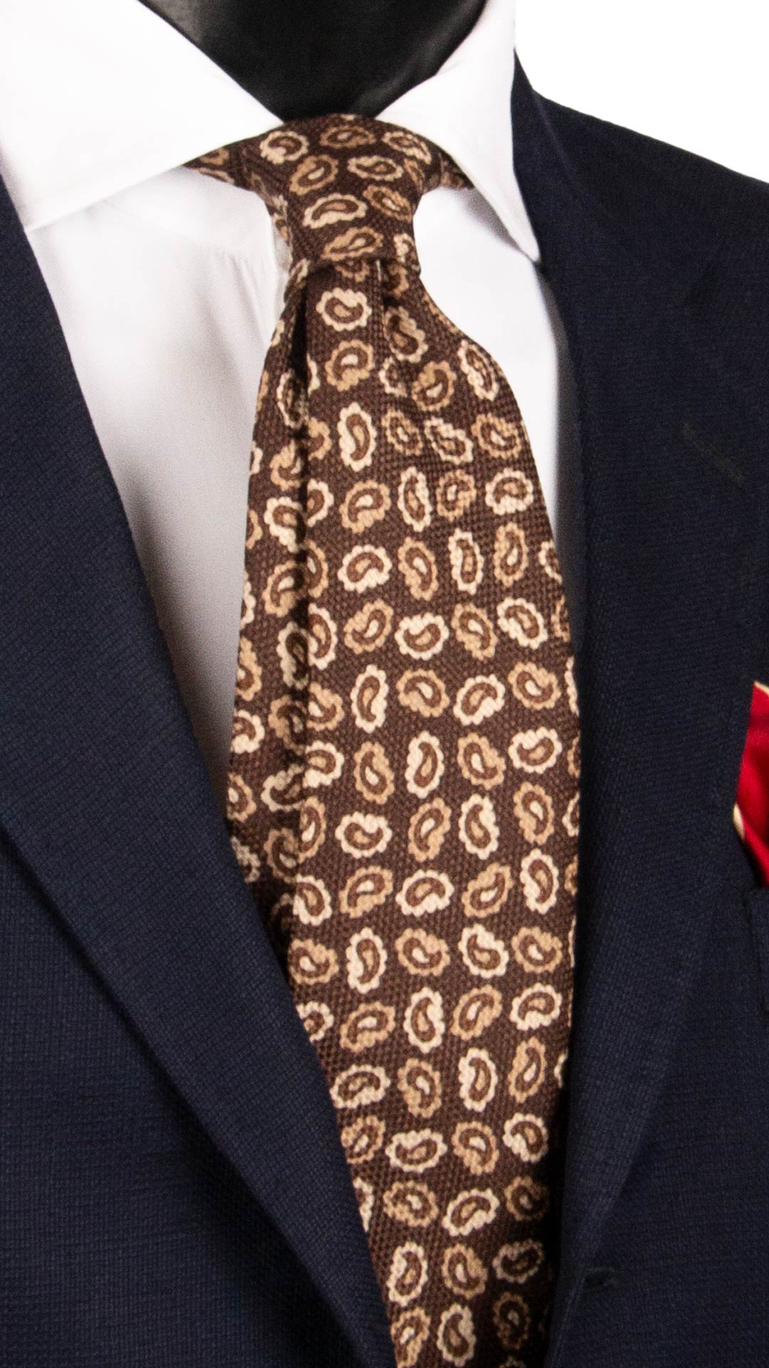 Cravatta di Seta Marrone Paisley Beige AN7496 Made in Italy Graffeo Cravatte