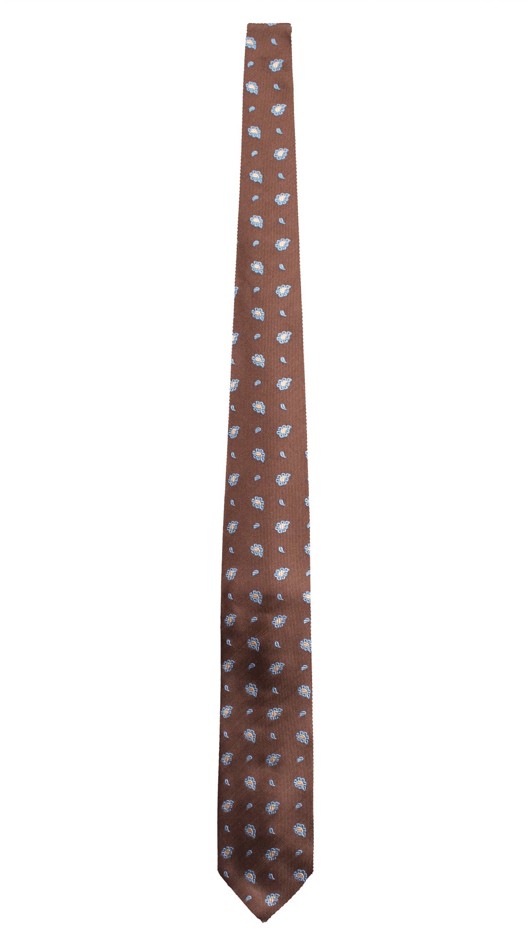Cravatta di Seta Marrone Paisley Celeste Beige 2181 Graffeo Cravatte Made in Italy Intera