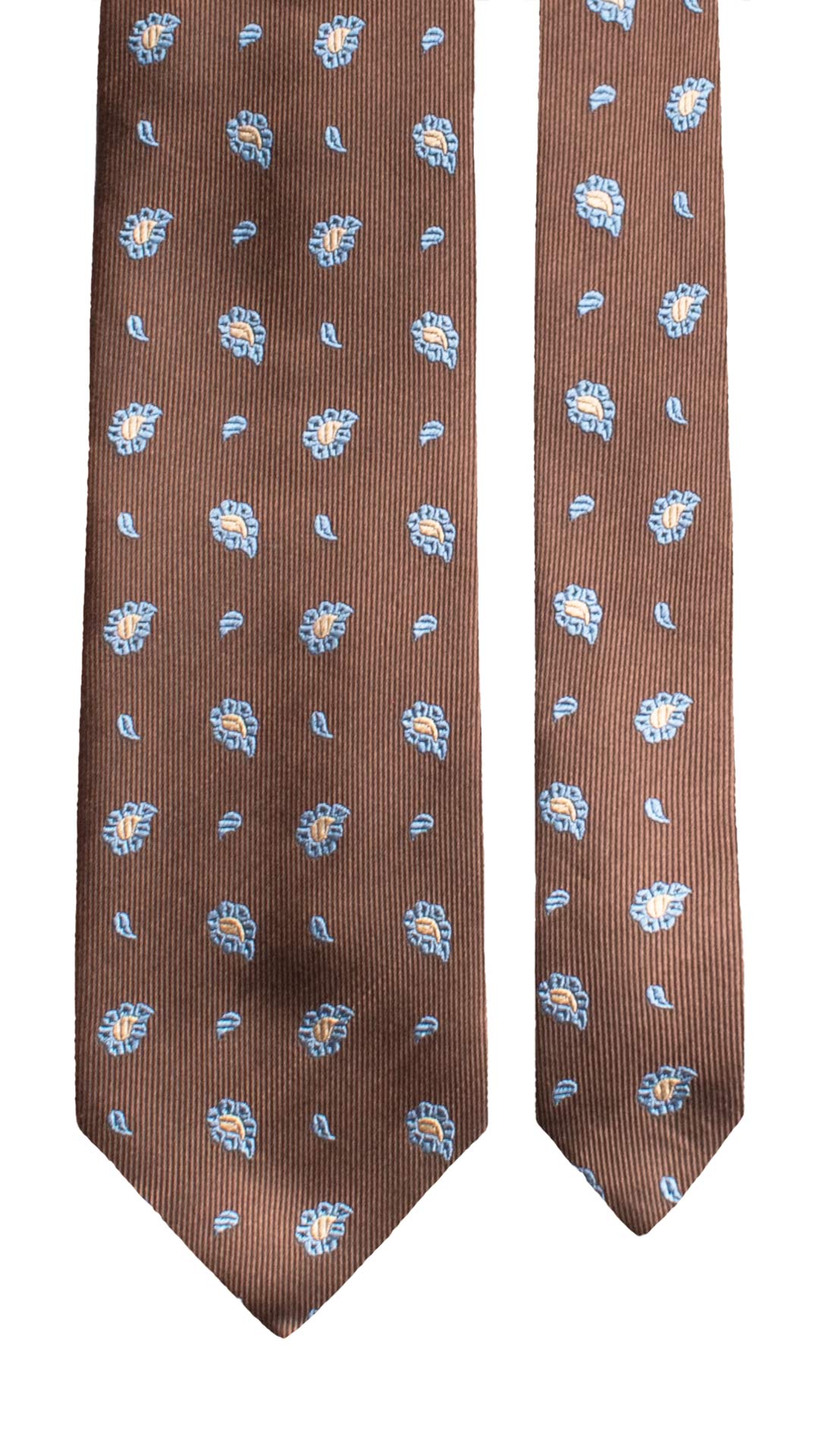 Cravatta di Seta Marrone Paisley Celeste Beige 2181 Graffeo Cravatte Made in Italy Pala