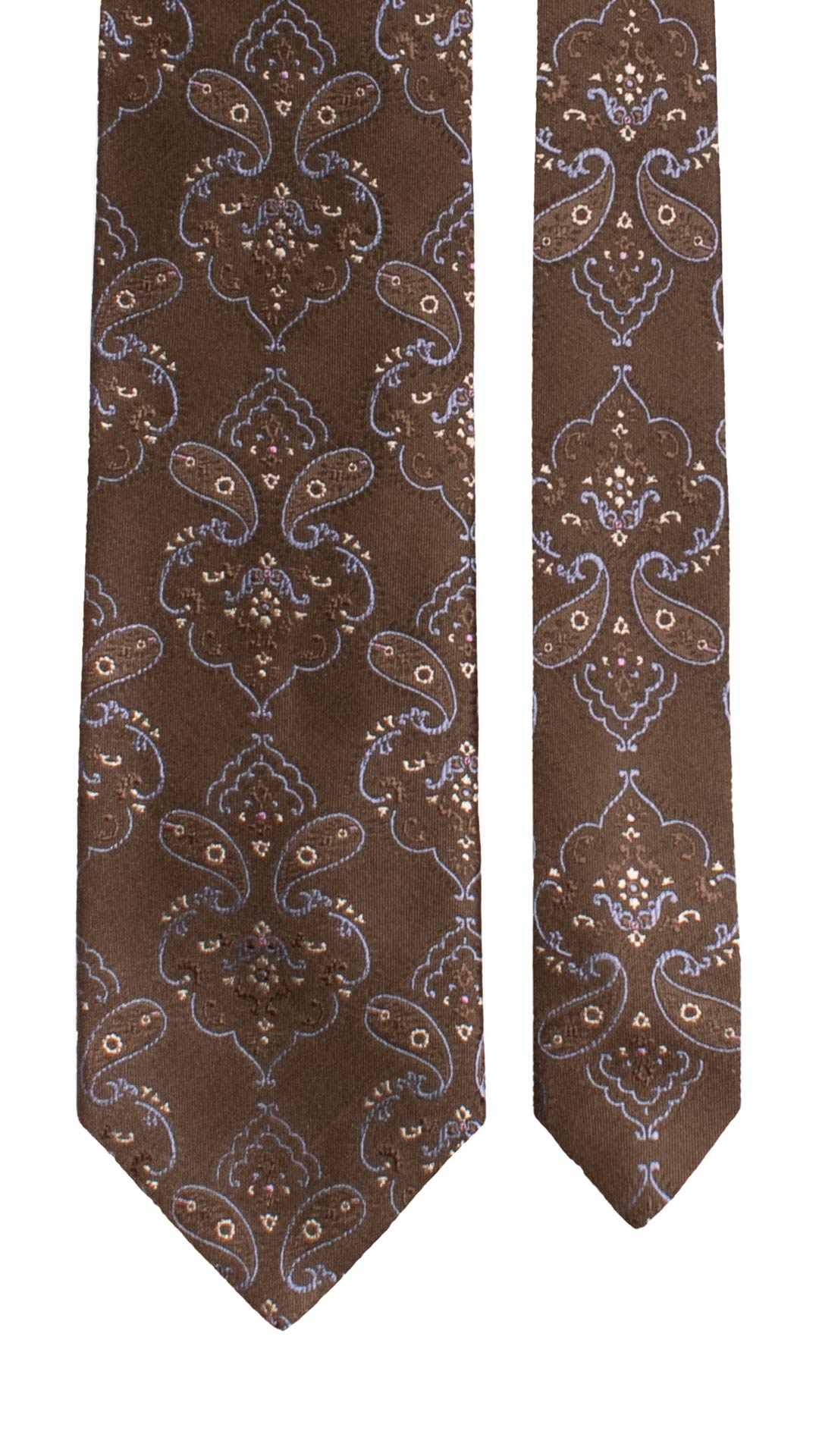 Cravatta di Seta Marrone Paisley Lilla Rosa Bianco 1521 Graffeo Cravatte Made in Italy Pala