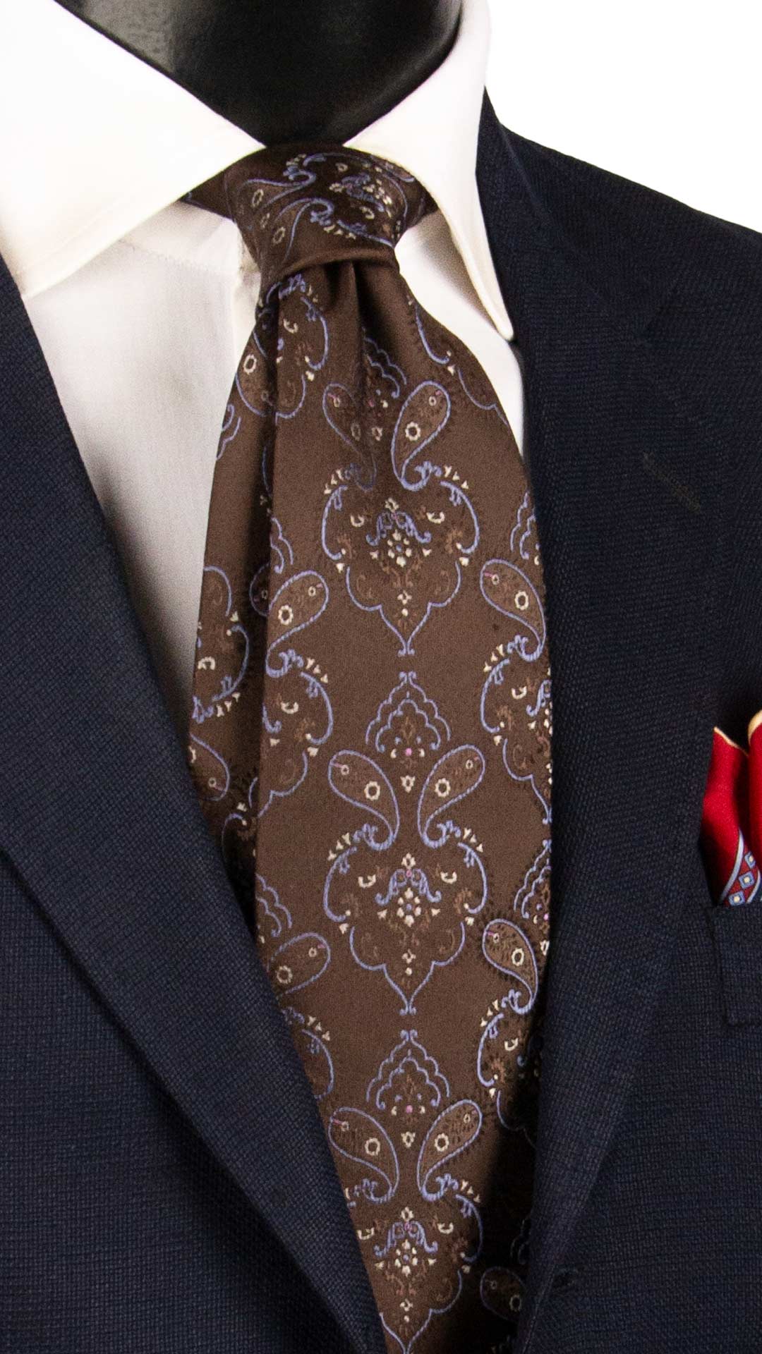 Cravatta di Seta Marrone Paisley Lilla Rosa Bianco 1521 Graffeo Cravatte Made in Italy