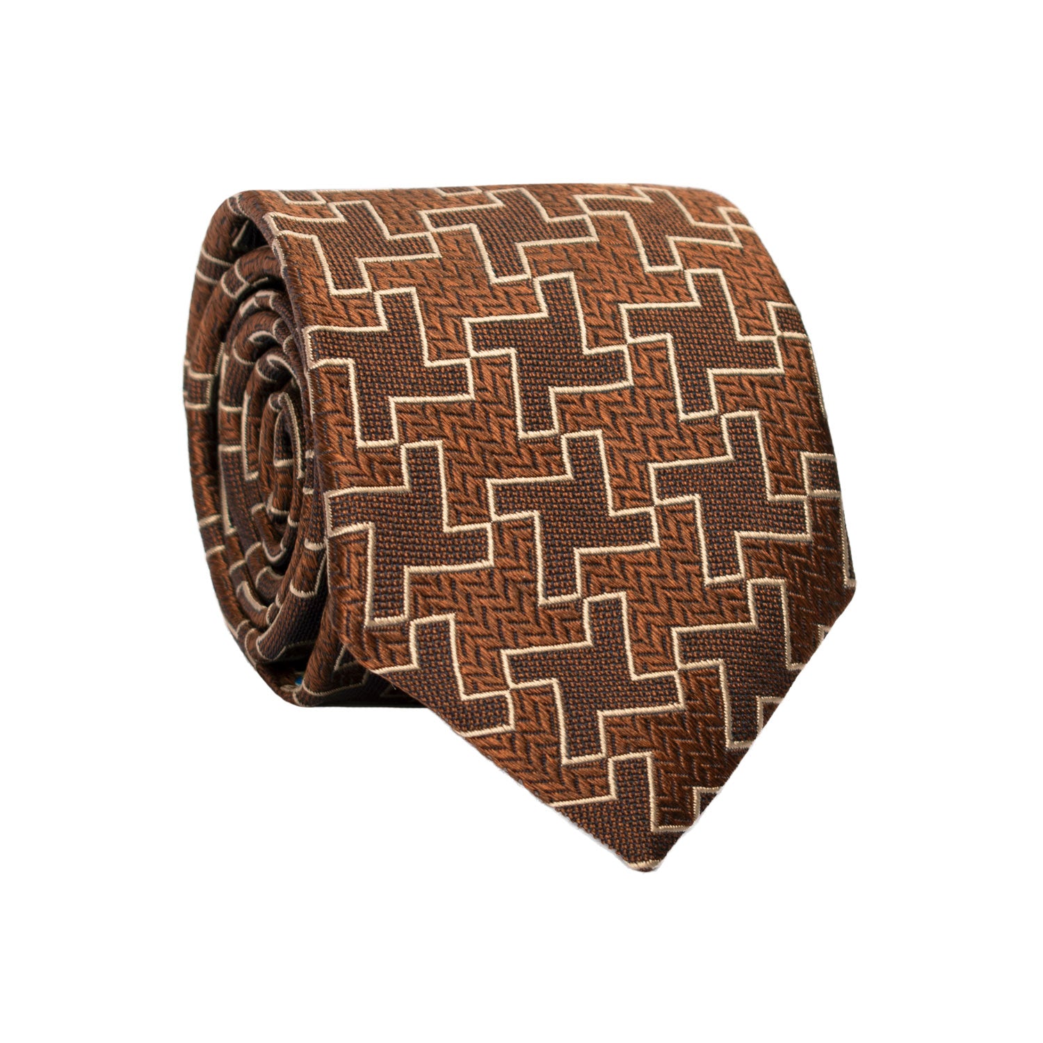 Cravatta di Seta Marrone Pied de Poule Beige AN7182 Graffeo Cravatte Made in Italy Rotolo