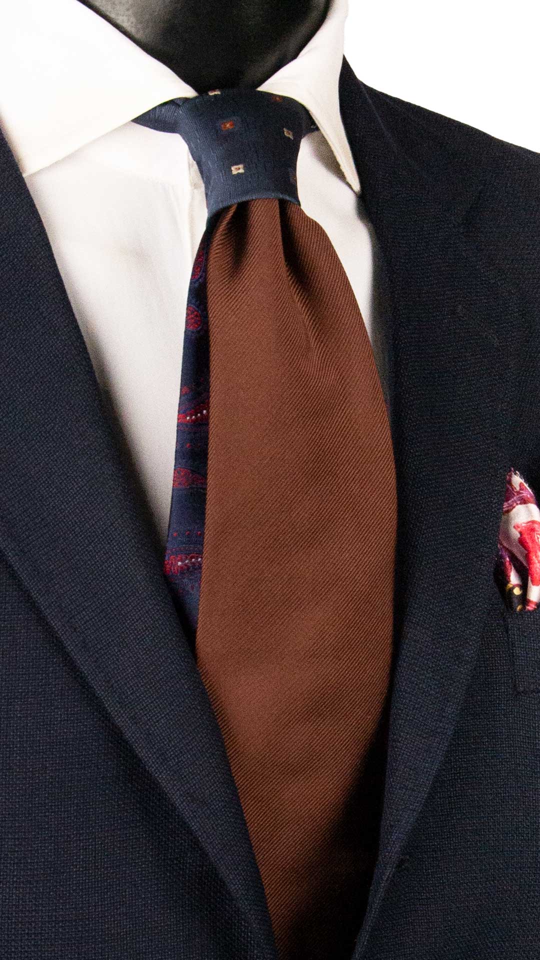 Cravatta di Seta Marrone Tinta Unita Nodo in Contrasto Avio Fantasia Rosso Mattone Grigio Argento N3340 Graffeo Cravatte Made in Italy