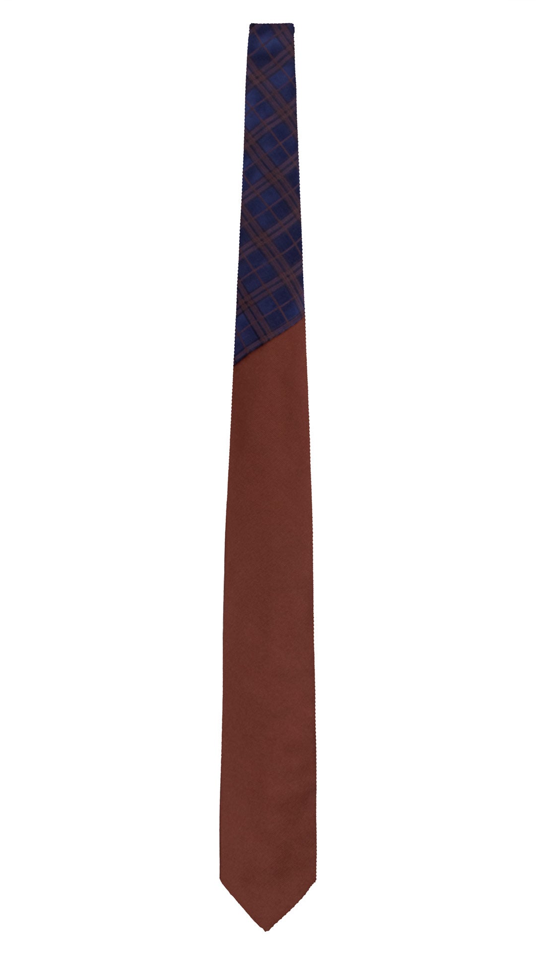 Cravatta di Seta Marrone Tinta Unita Nodo in Contrasto Bluette a Quadri Marroni N3390 Made in Italy Graffeo Cravatte Intera