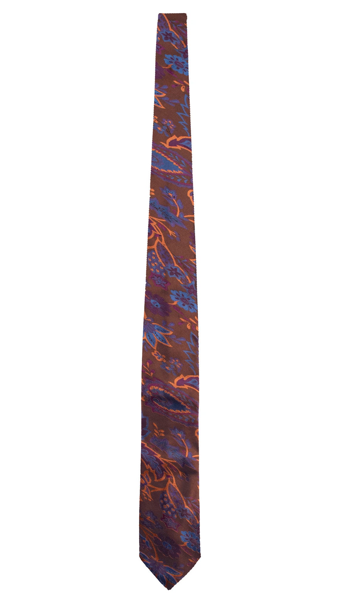 Cravatta di Seta Marrone a Fiori Bluette Viola Arancioni Effetto Cangiante AN8088 Made in Italy Graffeo Cravatte Intera
