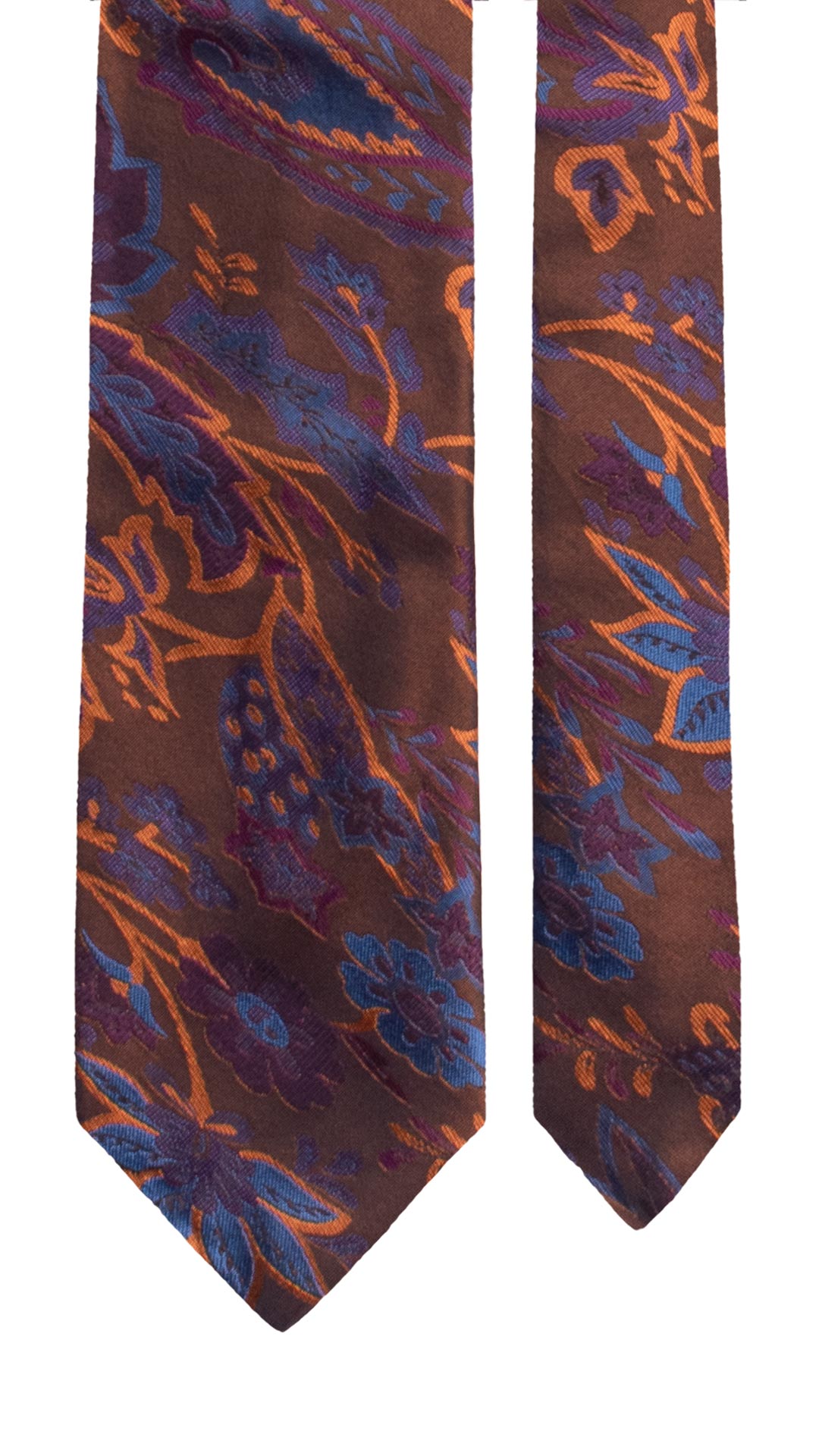 Cravatta di Seta Marrone a Fiori Bluette Viola Arancioni Effetto Cangiante AN8088 Made in Italy Graffeo Cravatte Pala