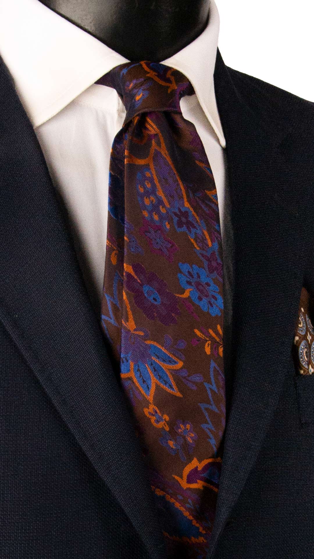 Cravatta di Seta Marrone a Fiori Bluette Viola Arancioni Effetto Cangiante AN8088 Made in Italy Graffeo Cravatte