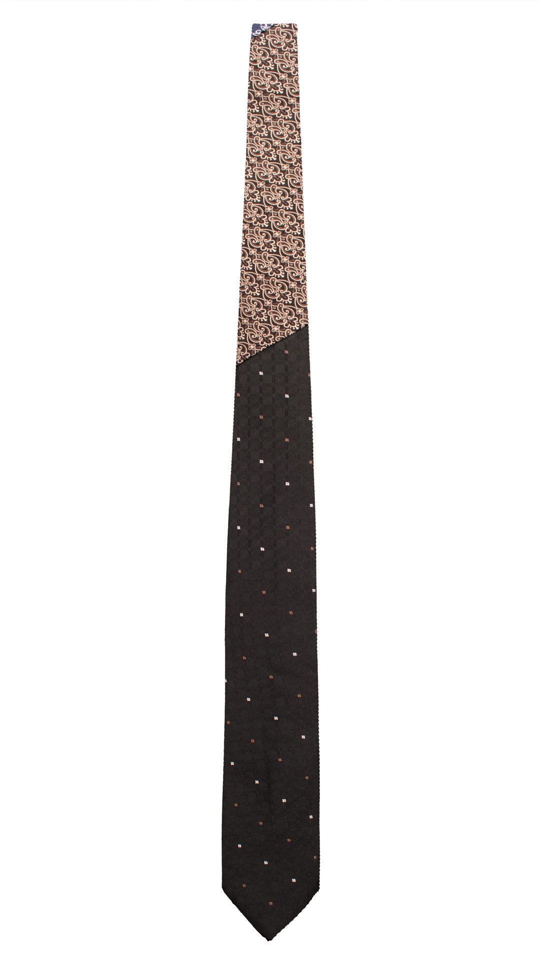 Cravatta di Seta Nera Fantasia Marrone Bianco Nodo in Contrasto Marrone Bruciato Paisley Marrone Beige N3423 Made in Italy Graffeo Cravatte Intera
