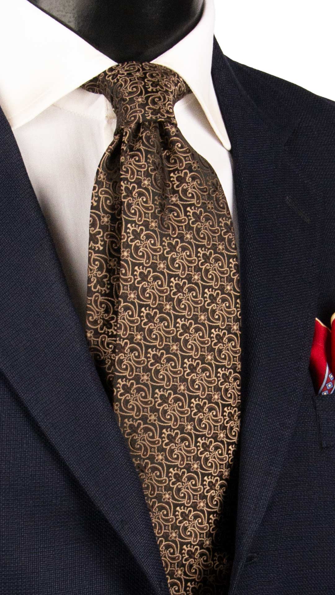 Cravatta di Seta Nera Paisley Marrone Beige 1529 Graffeo Cravatte Made in Italy