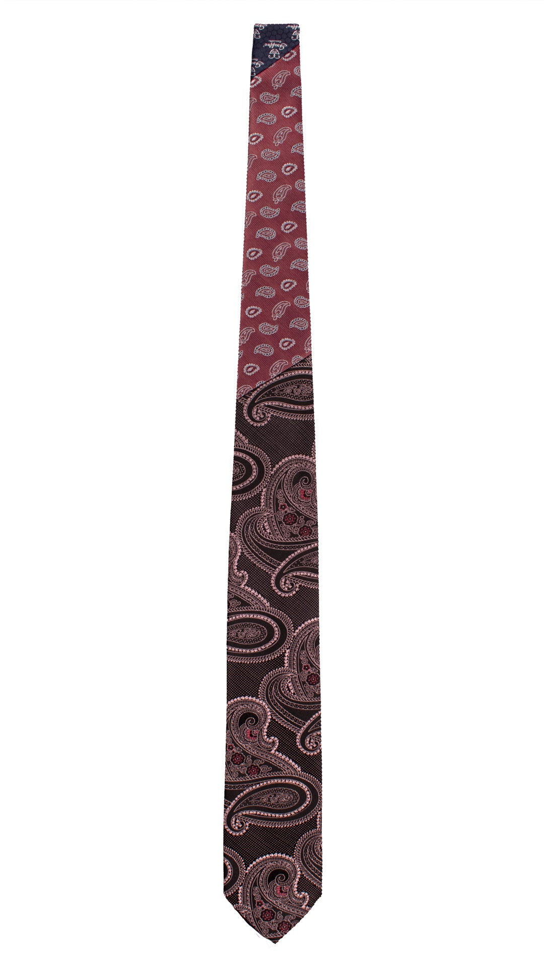 Cravatta di Seta Nera Paisley Rosa Nodo in Contrasto Rosso Bordeaux Paisley Grigio Nero N3369 Made in Italy Graffeo Cravatte Intera